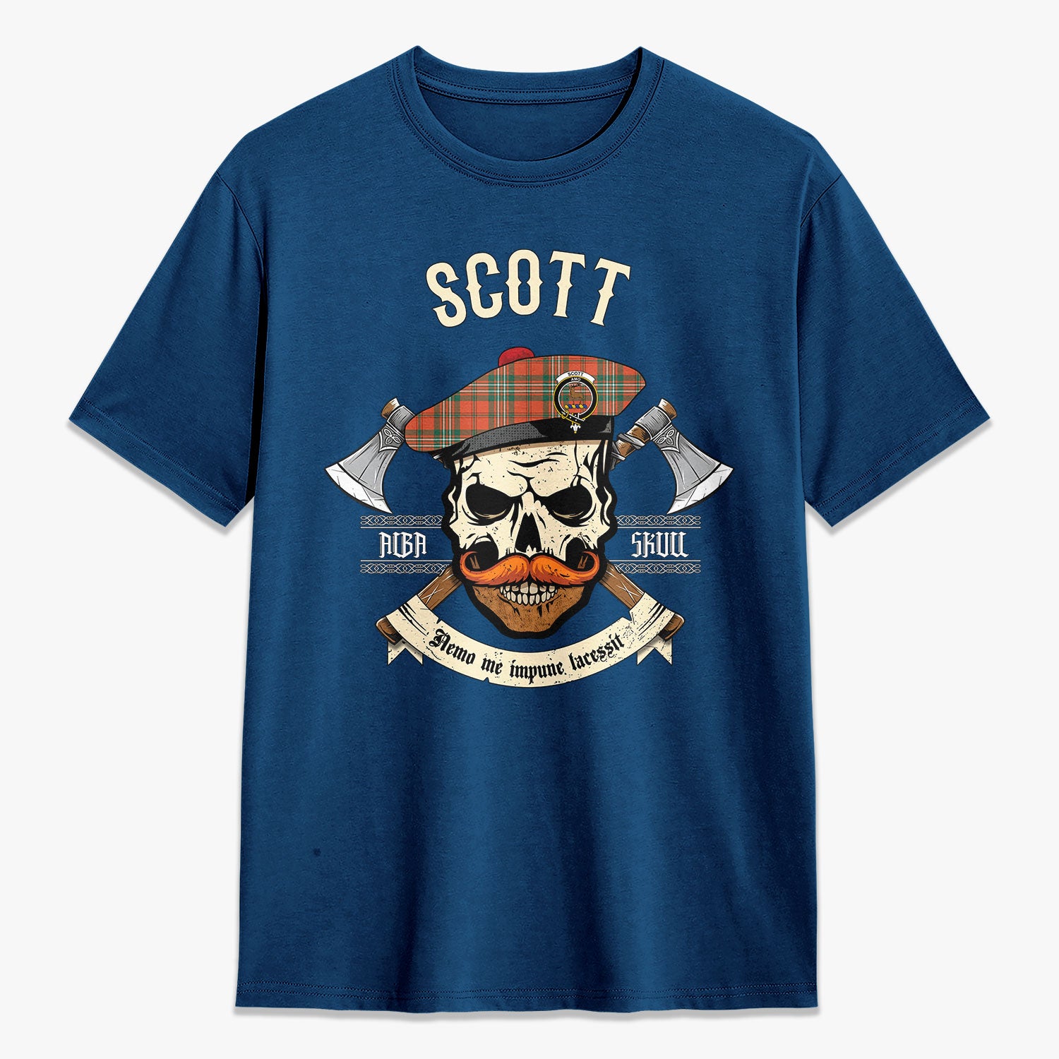 Scott Ancient Tartan Crest 2D T-shirt - Alba Skull Style