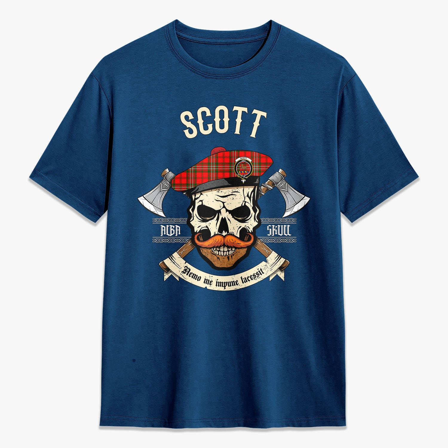 Scott Modern Tartan Crest 2D T-shirt - Alba Skull Style