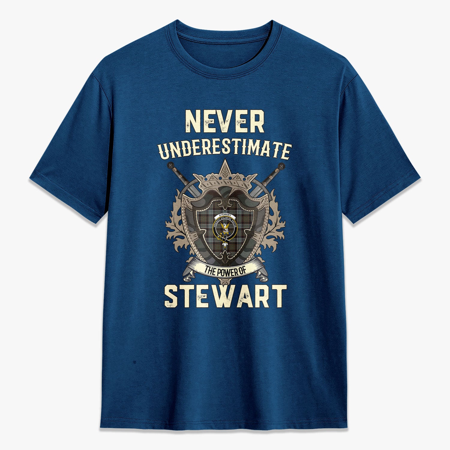 Stewart Old Weathered Tartan Crest 2D T-shirt - Never Underestimate Style