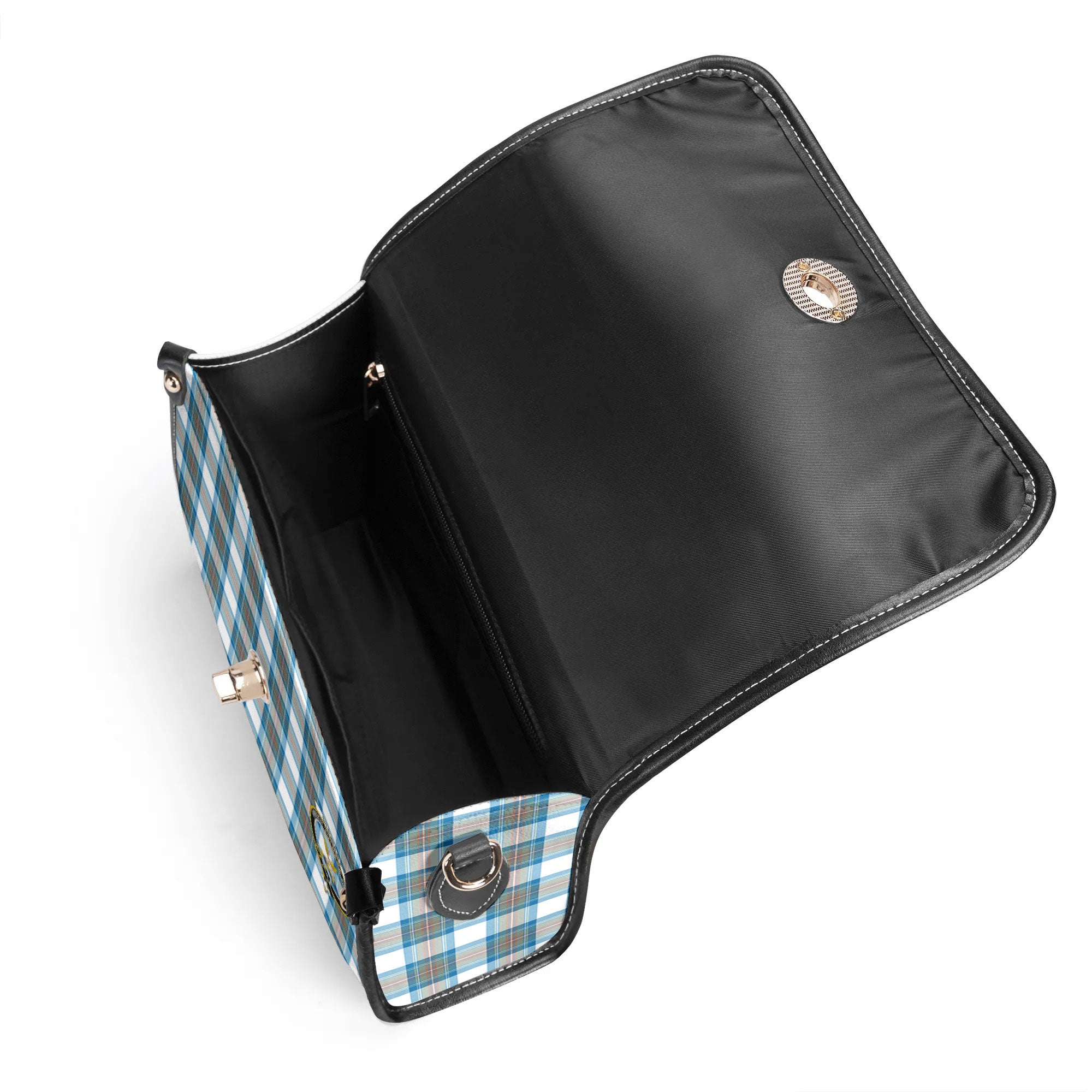 Stewart Muted Blue Tartan Crest Satchel Bag