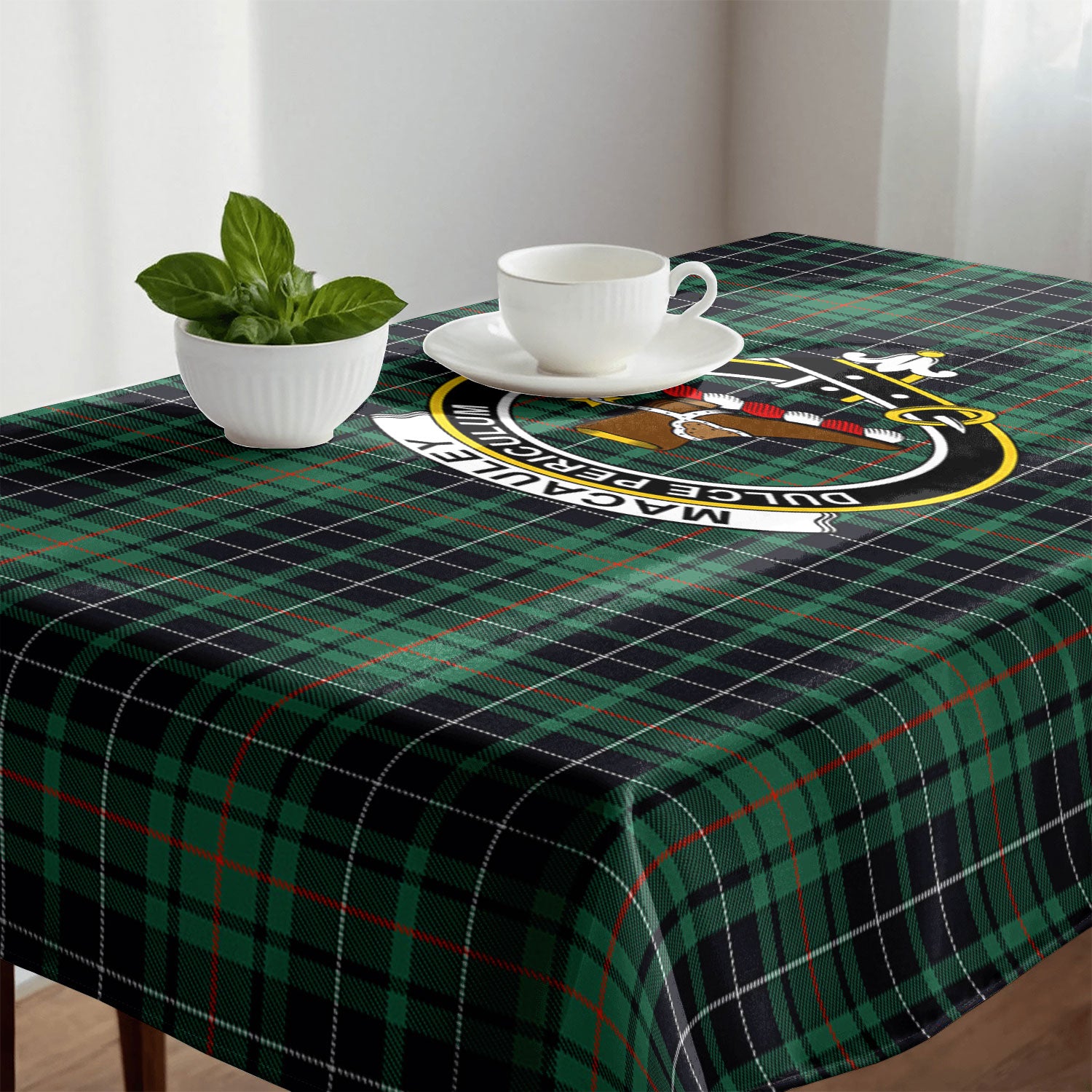 MacAuley Hunting Ancient Tartan Crest Tablecloth