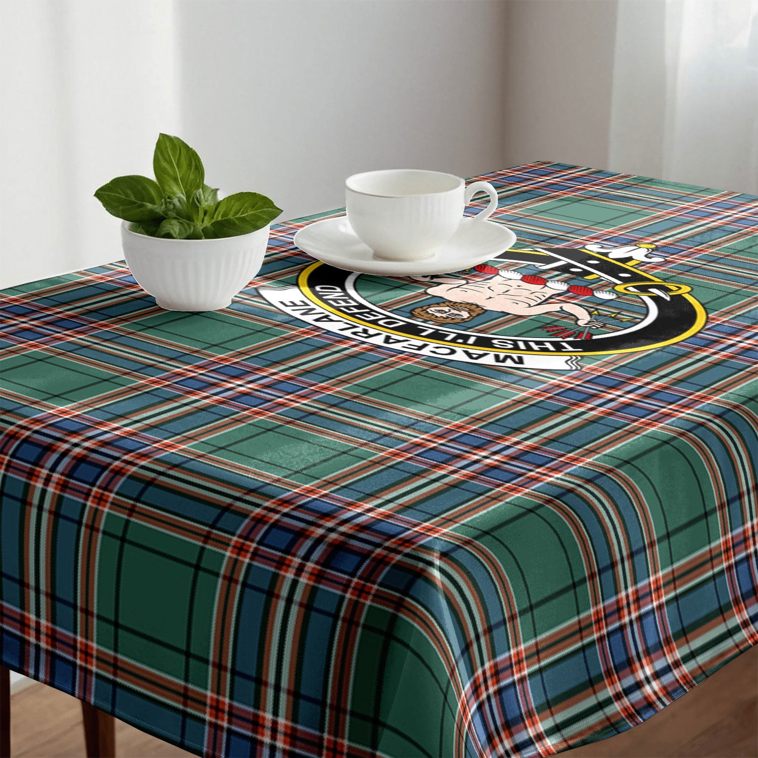 MacFarlane Hunting Ancient Tartan Crest Tablecloth