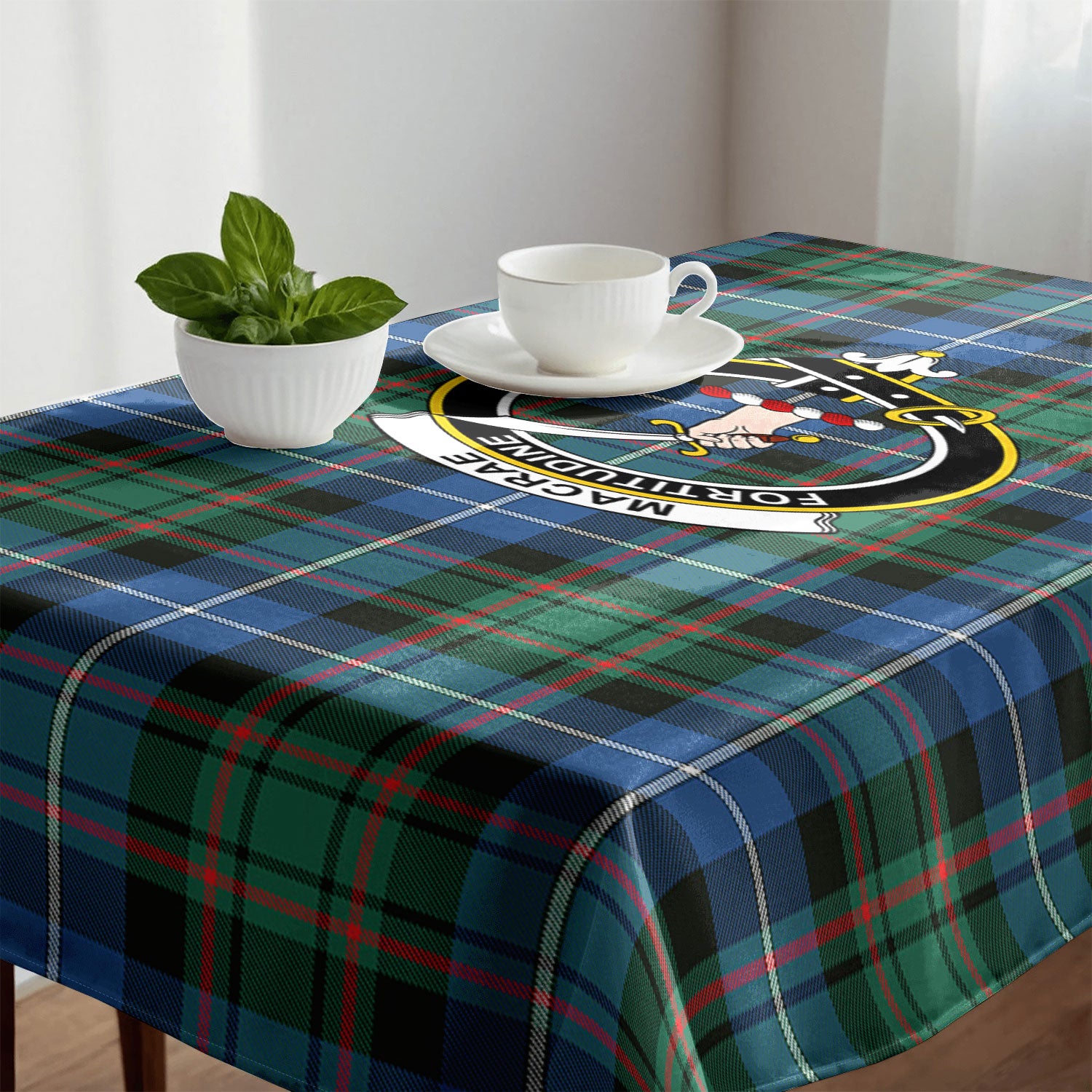 MacRae Hunting Ancient Tartan Crest Tablecloth