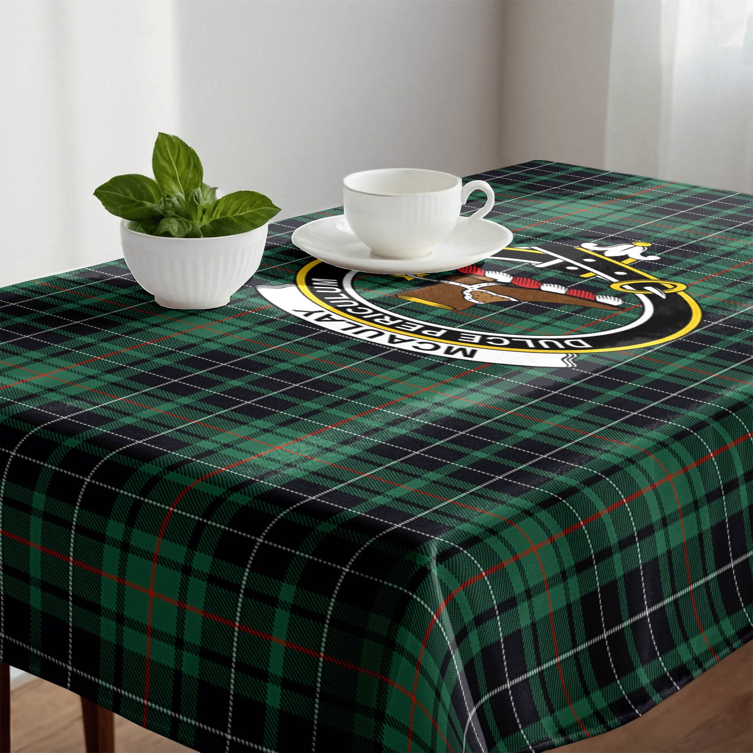 McAulay Hunting Ancient Tartan Crest Tablecloth