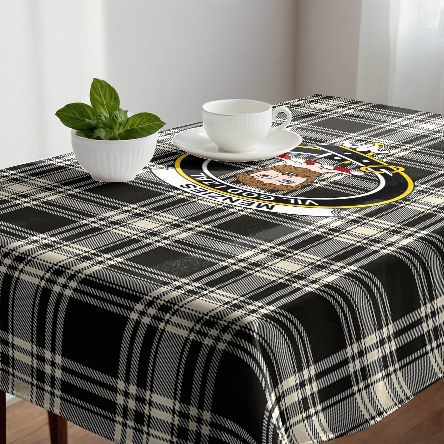 Menzies Black - White Ancient Tartan Crest Tablecloth