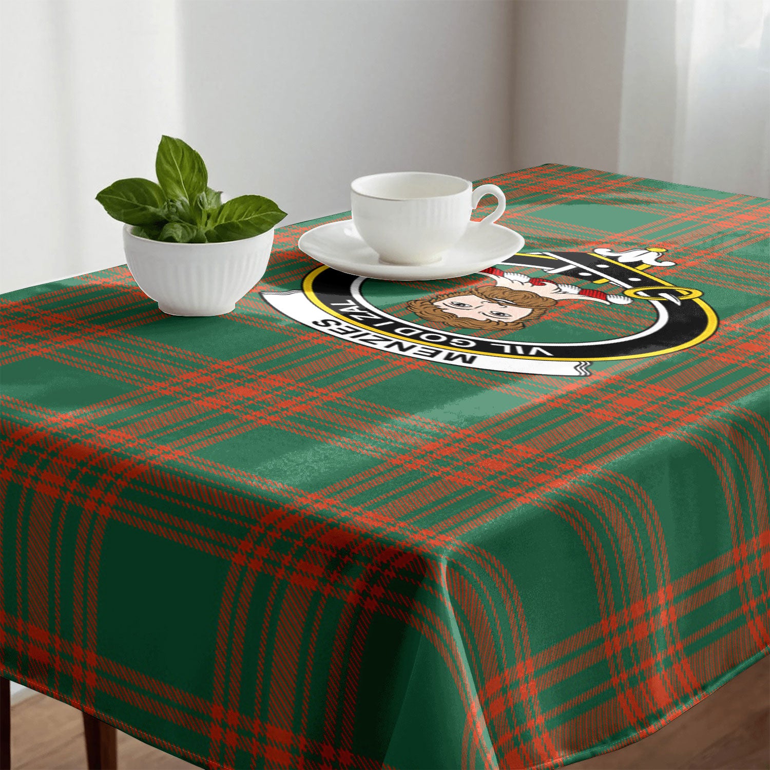 Menzies Green Ancient Tartan Crest Tablecloth