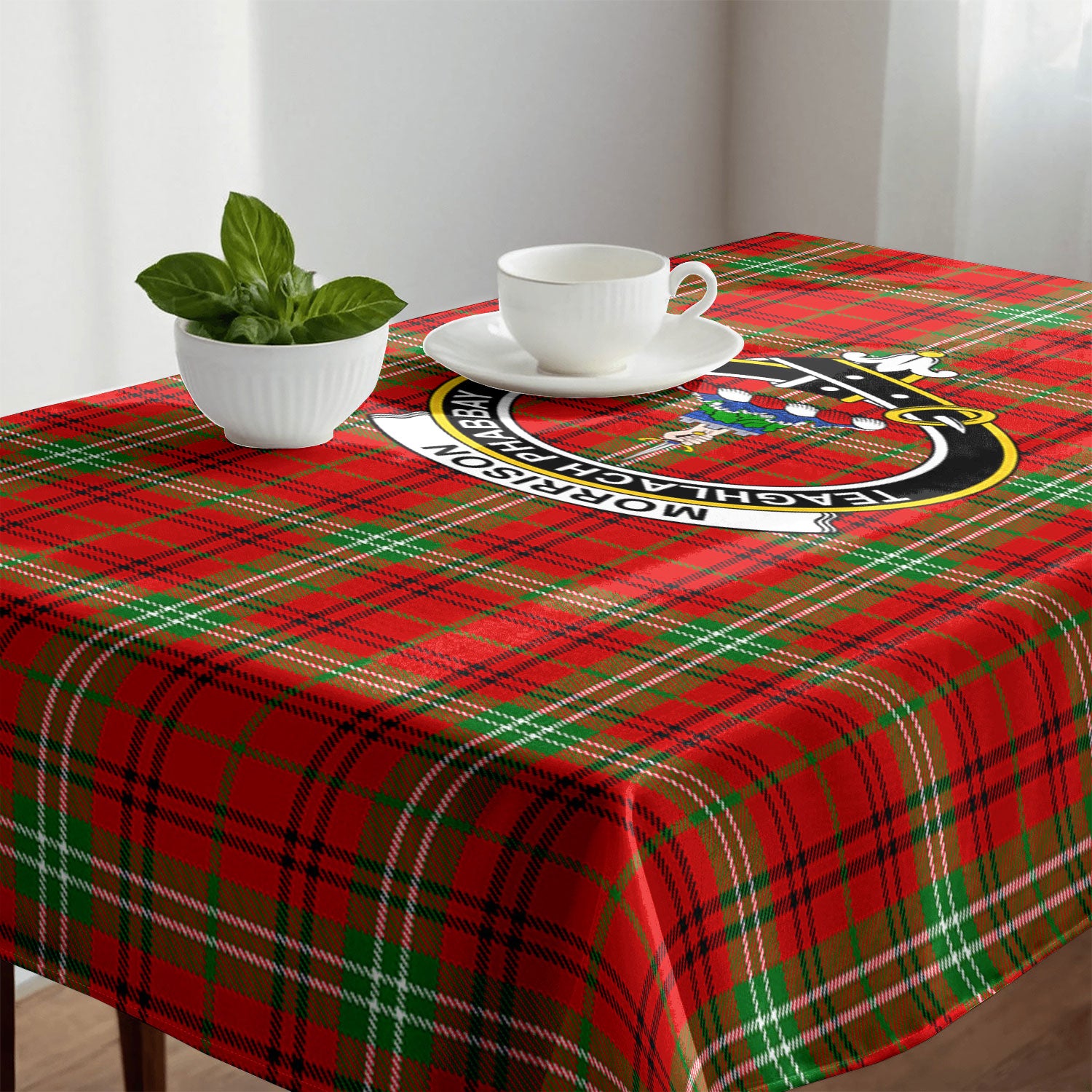 Morrison Red Modern Tartan Crest Tablecloth