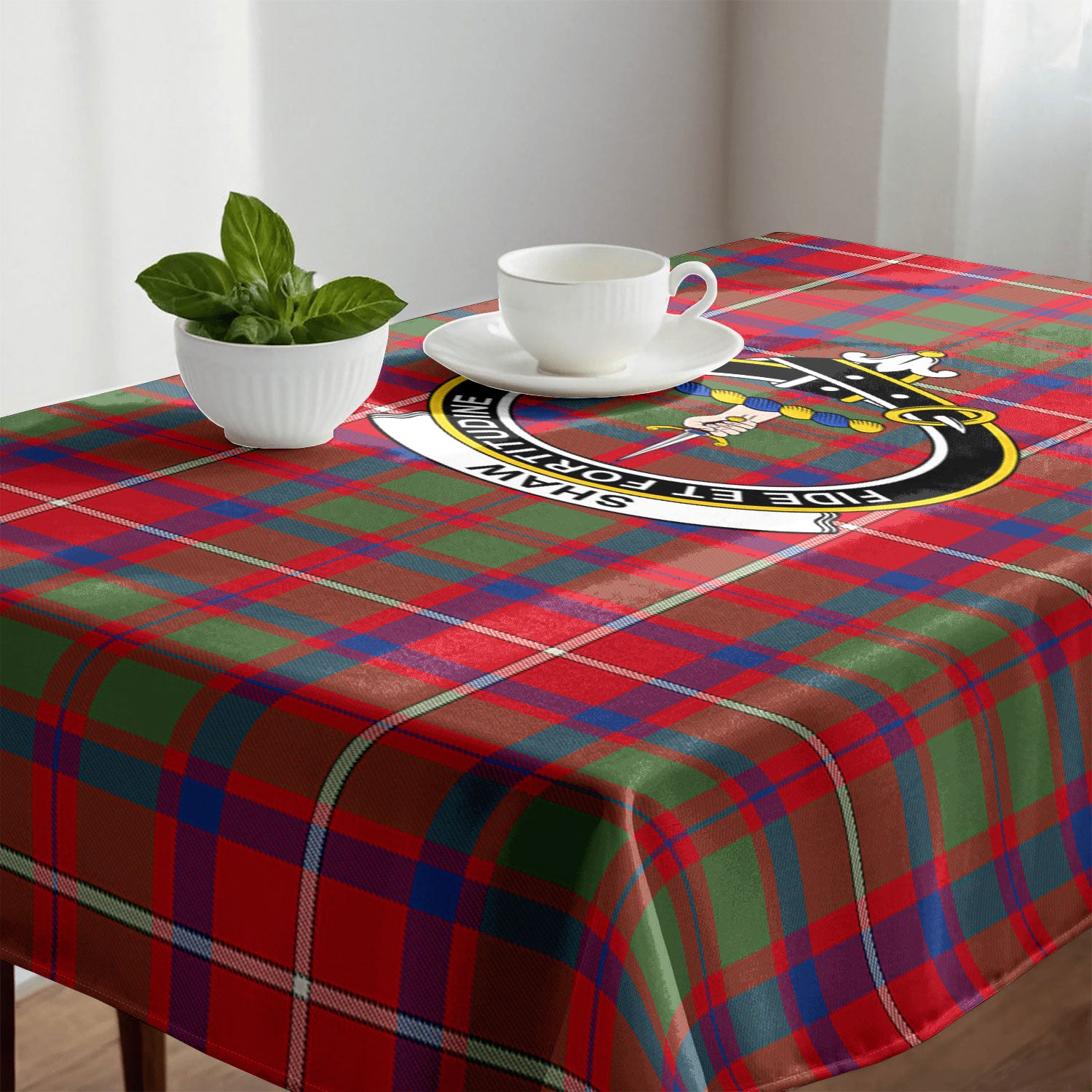 Shaw Red Modern Tartan Crest Tablecloth