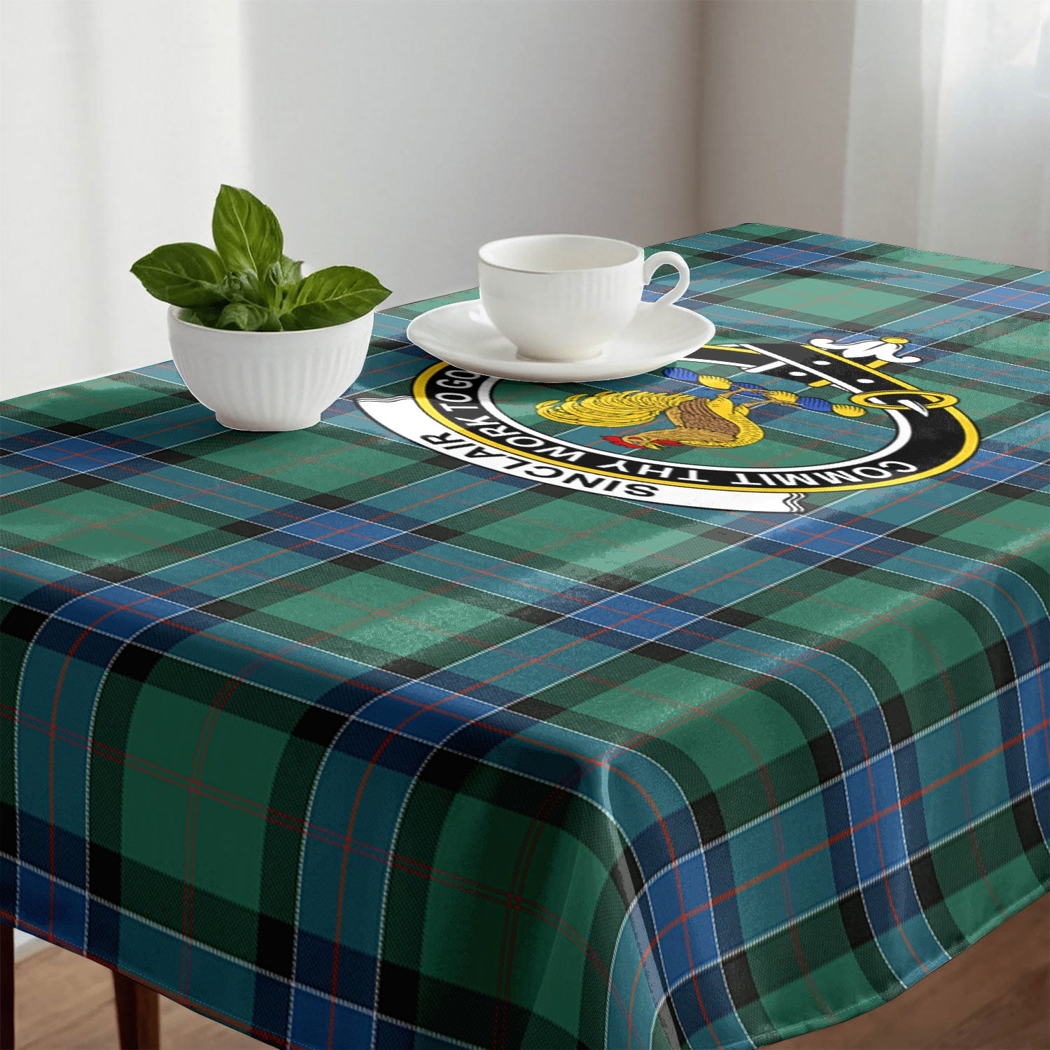 Sinclair Hunting Ancient Tartan Crest Tablecloth