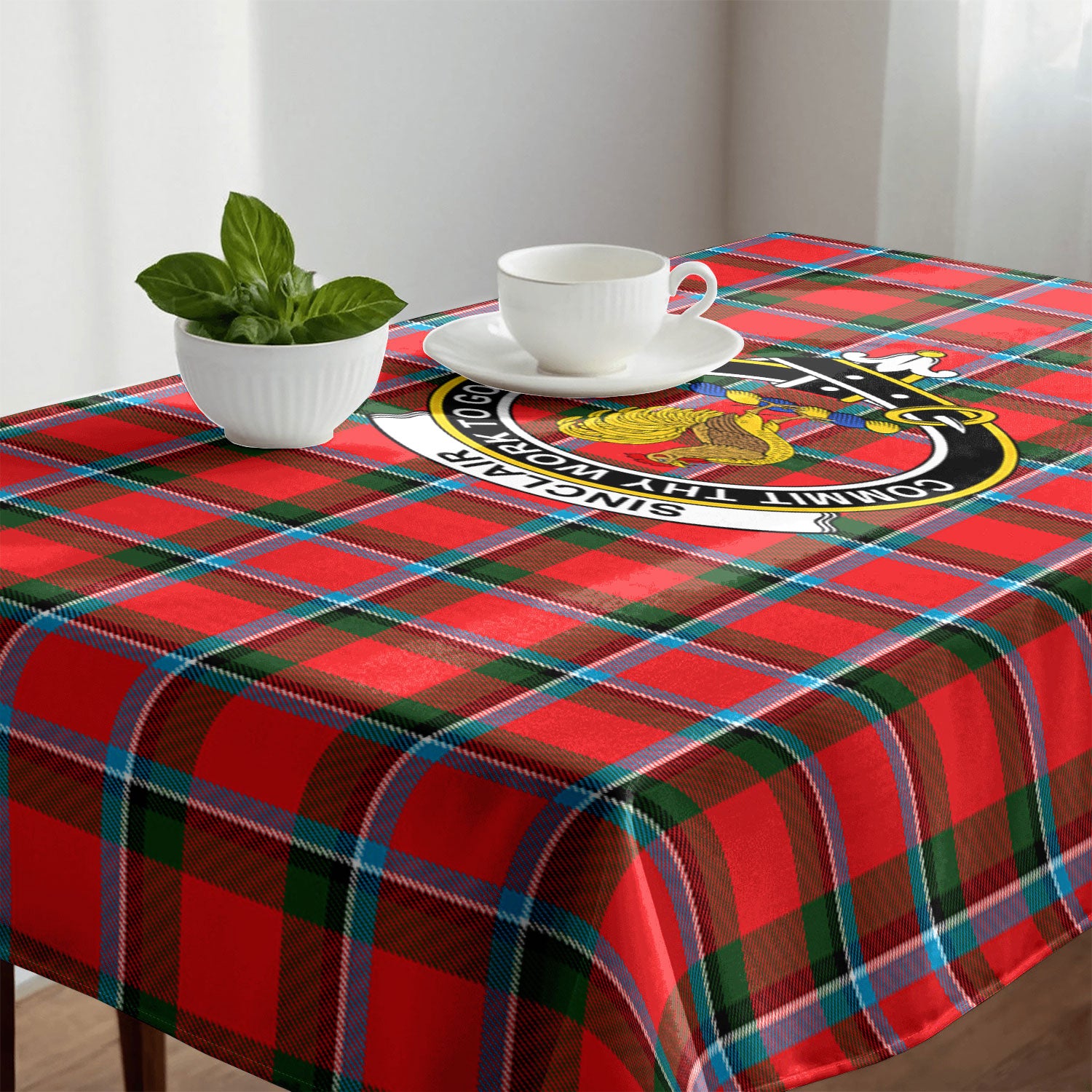 Sinclair Modern Tartan Crest Tablecloth