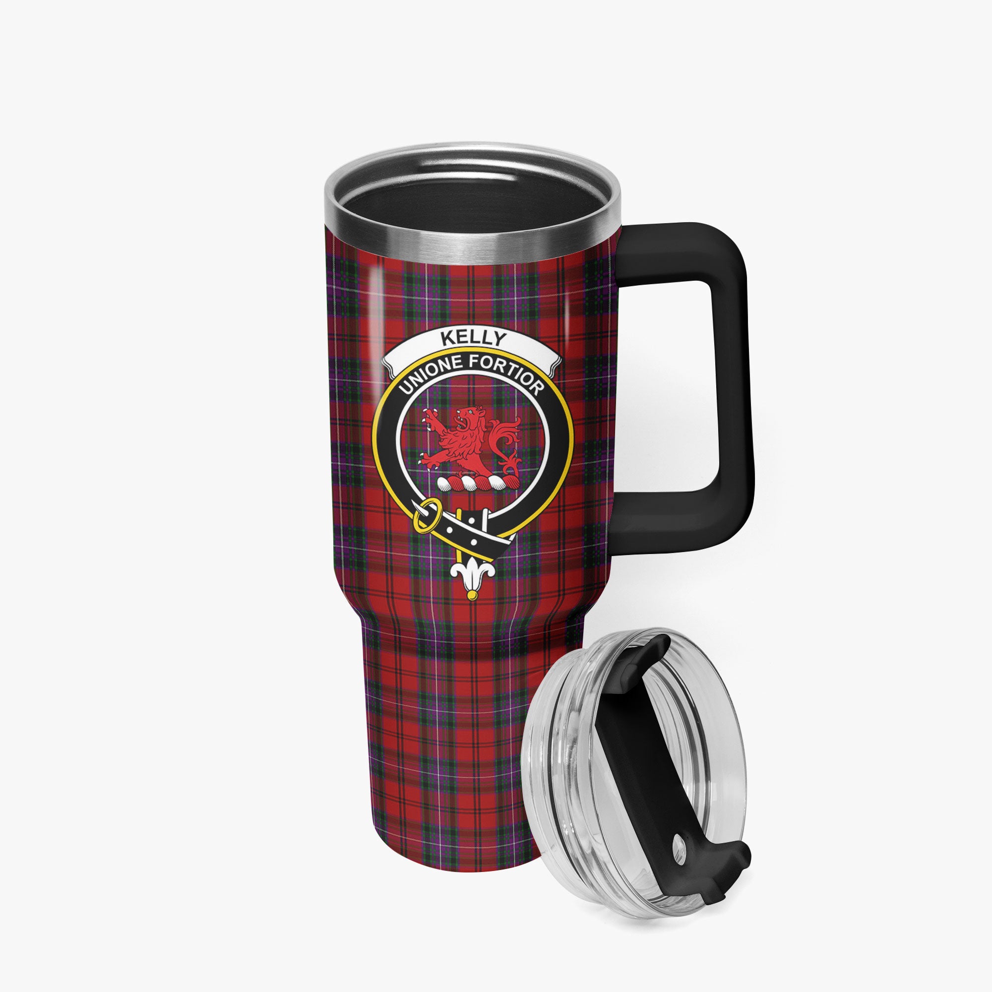 Kelly of Sleat Red Tartan Crest 40 oz Insulated Tumbler with Handle