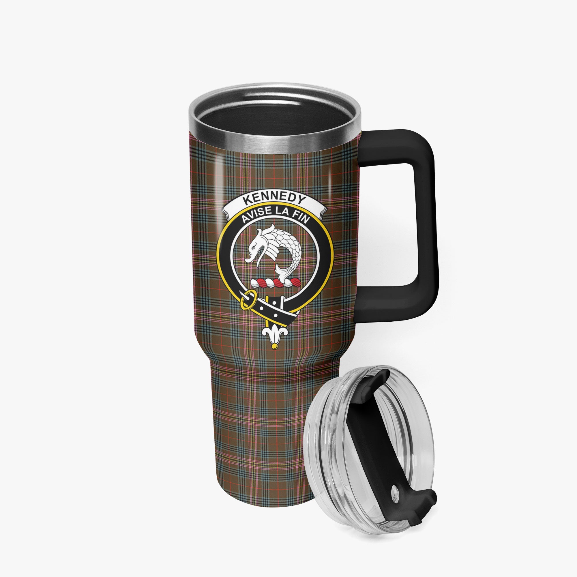 Kennedy Weathered Tartan Crest 40 oz Insulated Tumbler with Handle