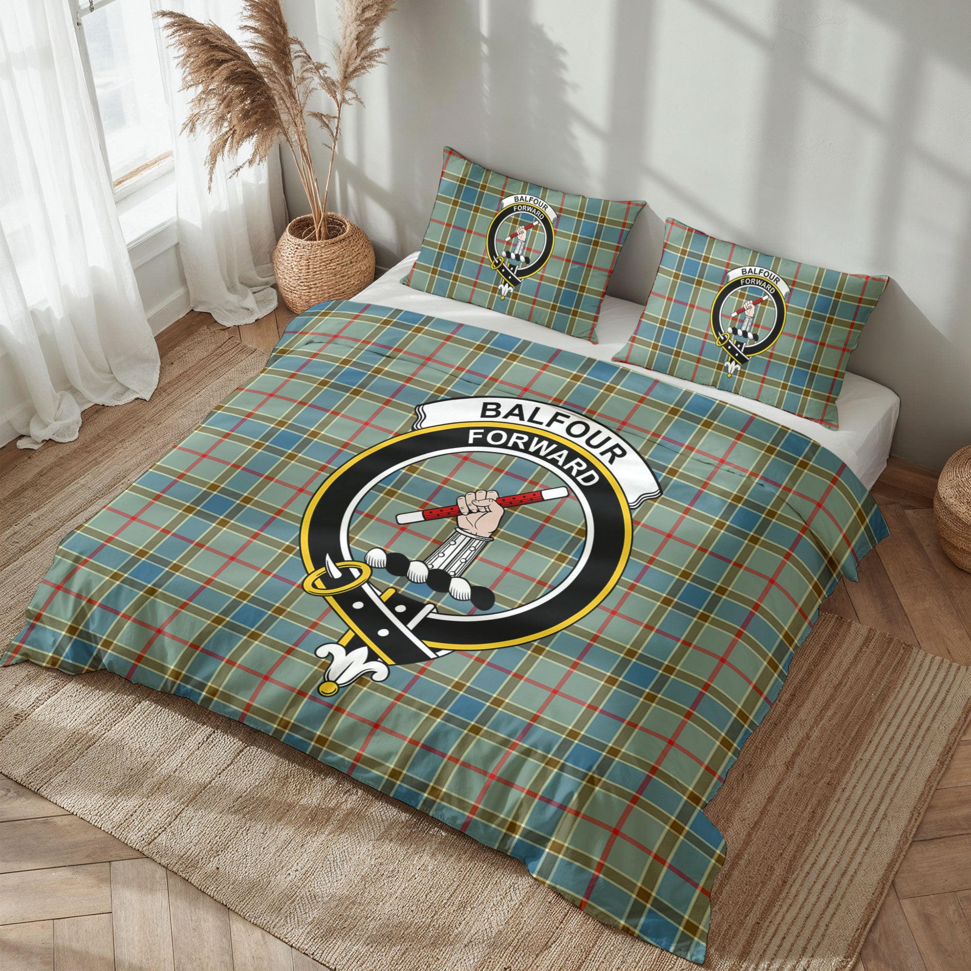 Balfour Blue Tartan Crest Bedding Set
