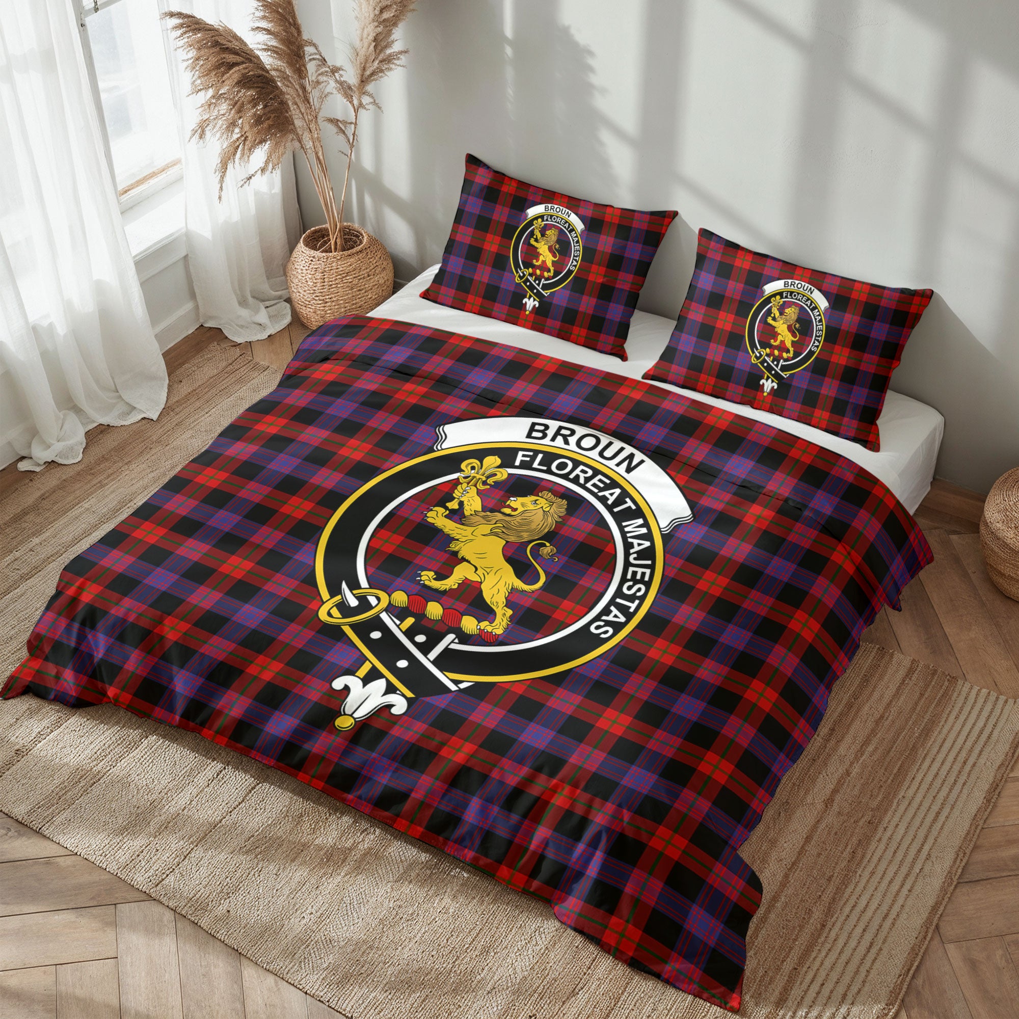 Broun Modern Tartan Crest Bedding Set