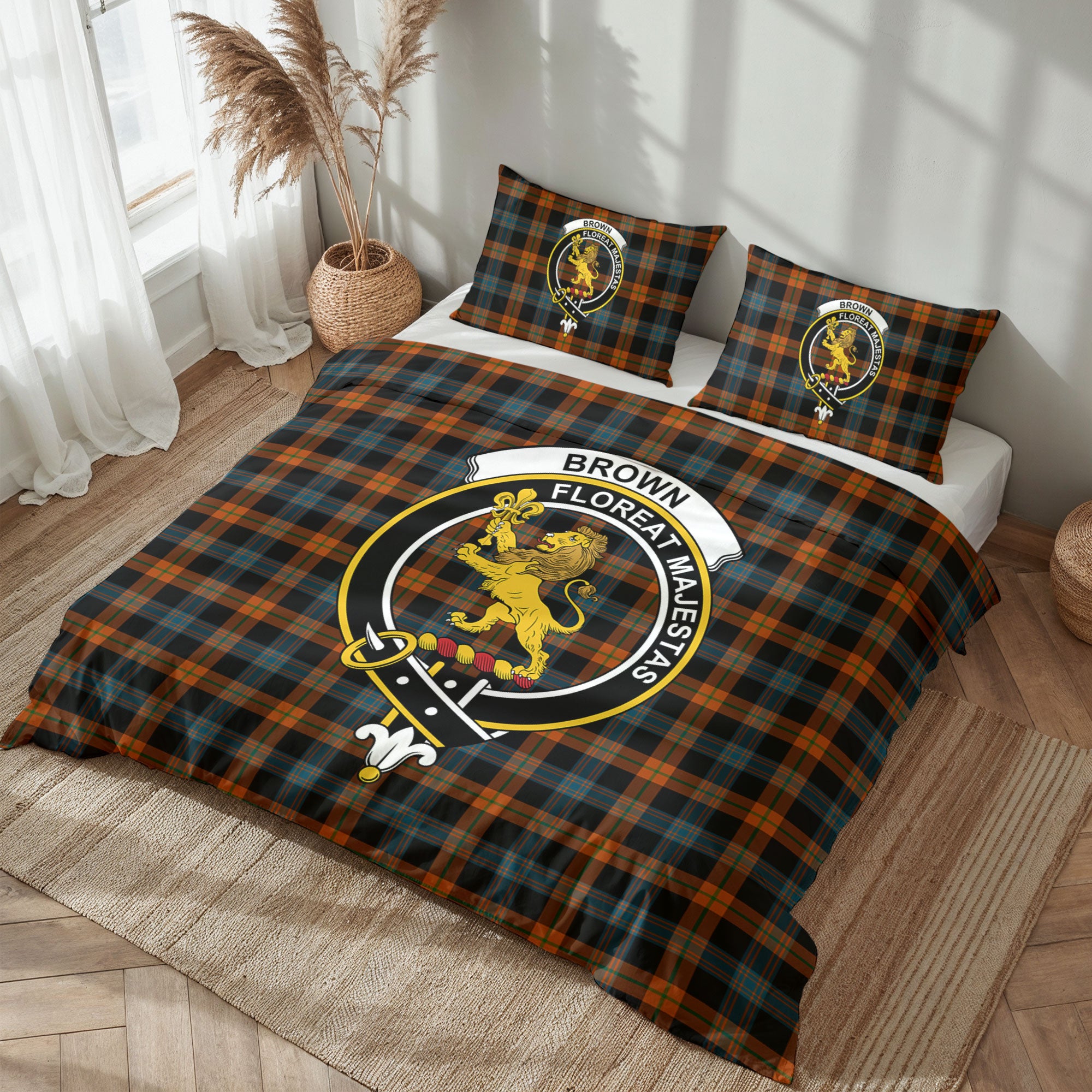 Brown Ancient Tartan Crest Bedding Set