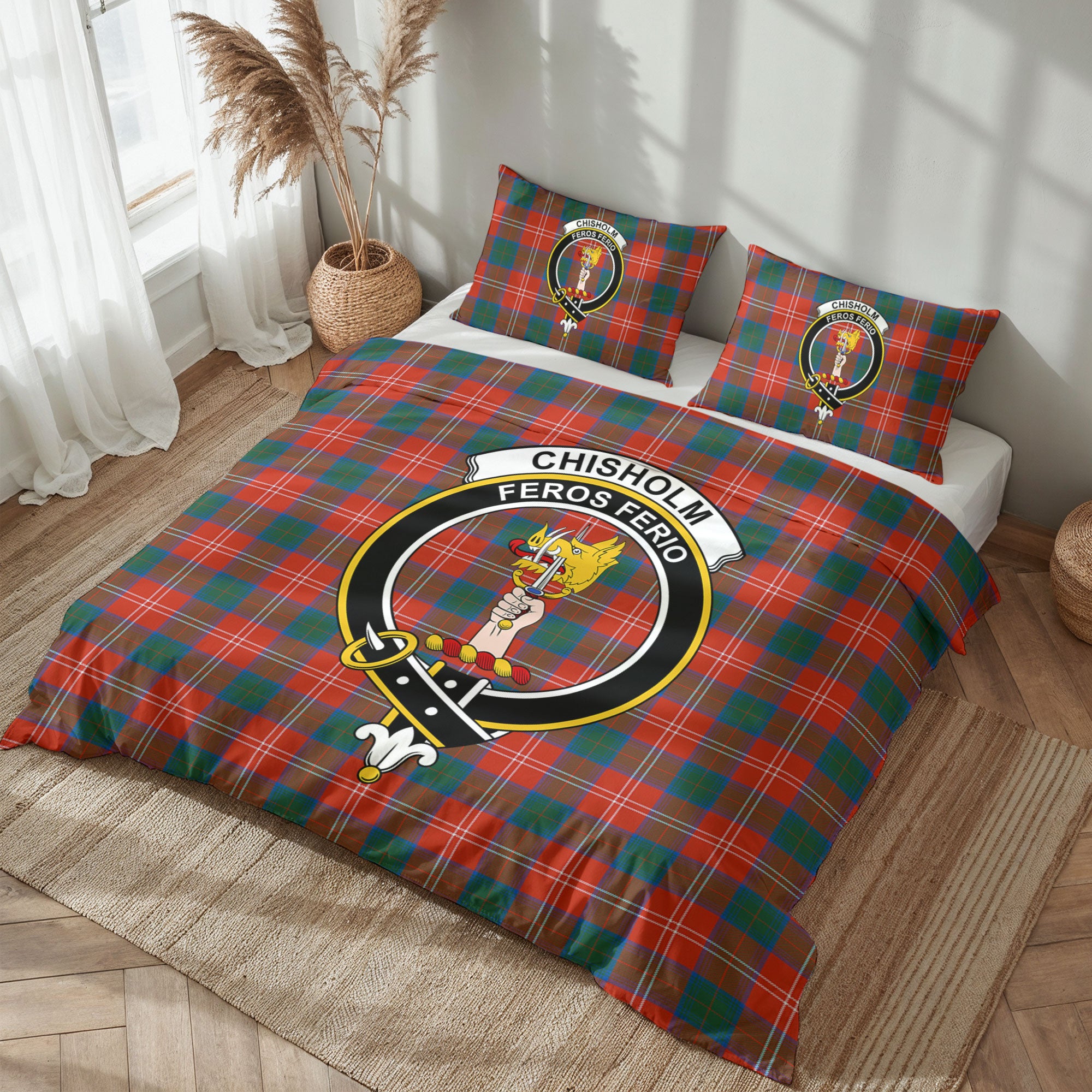 Chisholm Ancient Tartan Crest Bedding Set