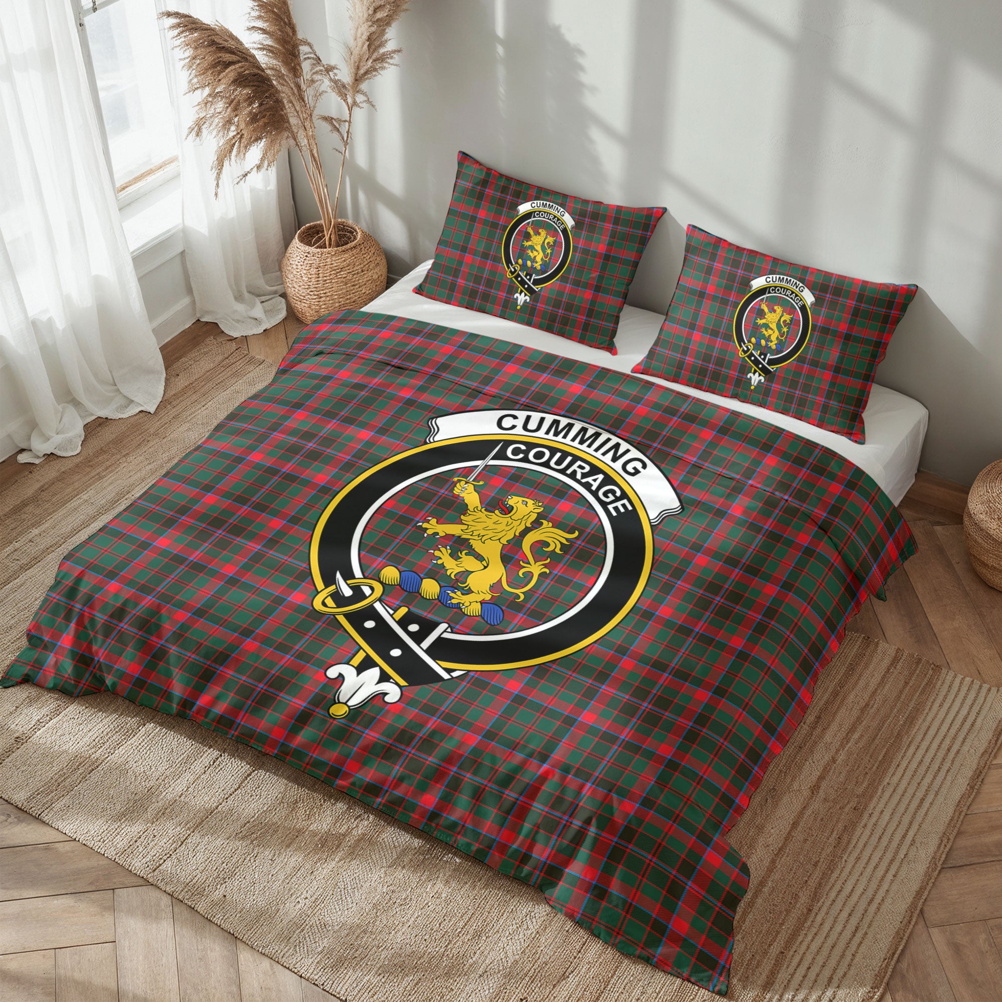 Cumming Hunting Modern Tartan Crest Bedding Set