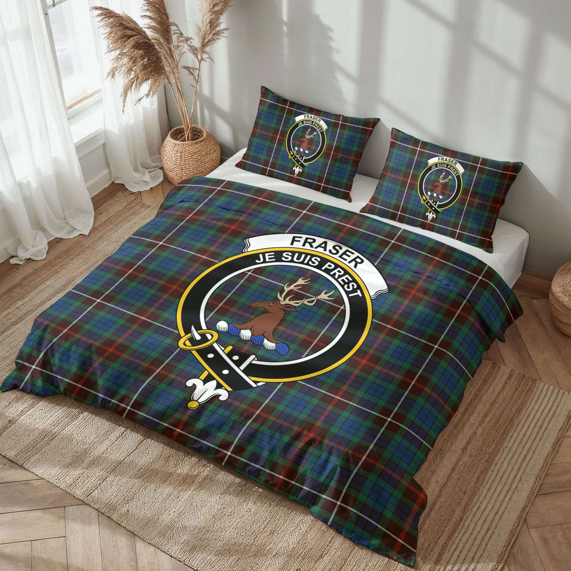 Fraser (of Lovat) Hunting Ancient Tartan Crest Bedding Set