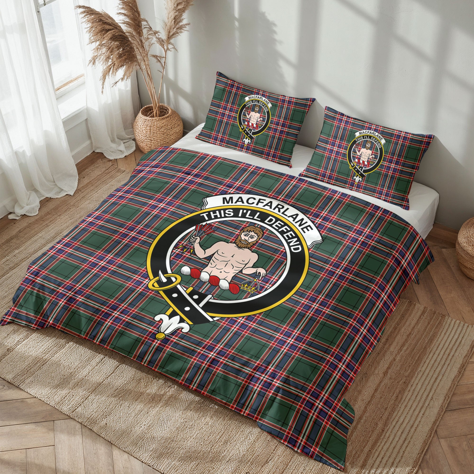 MacFarlane Hunting Modern Tartan Crest Bedding Set