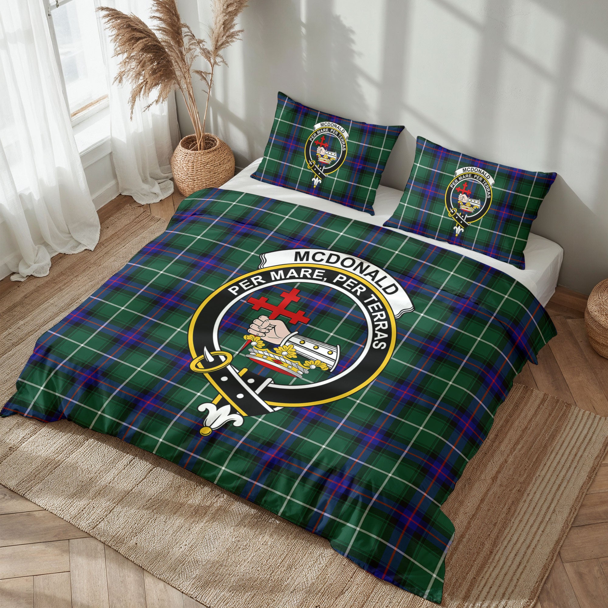 McDonald of the Isles Hunting Modern Tartan Crest Bedding Set