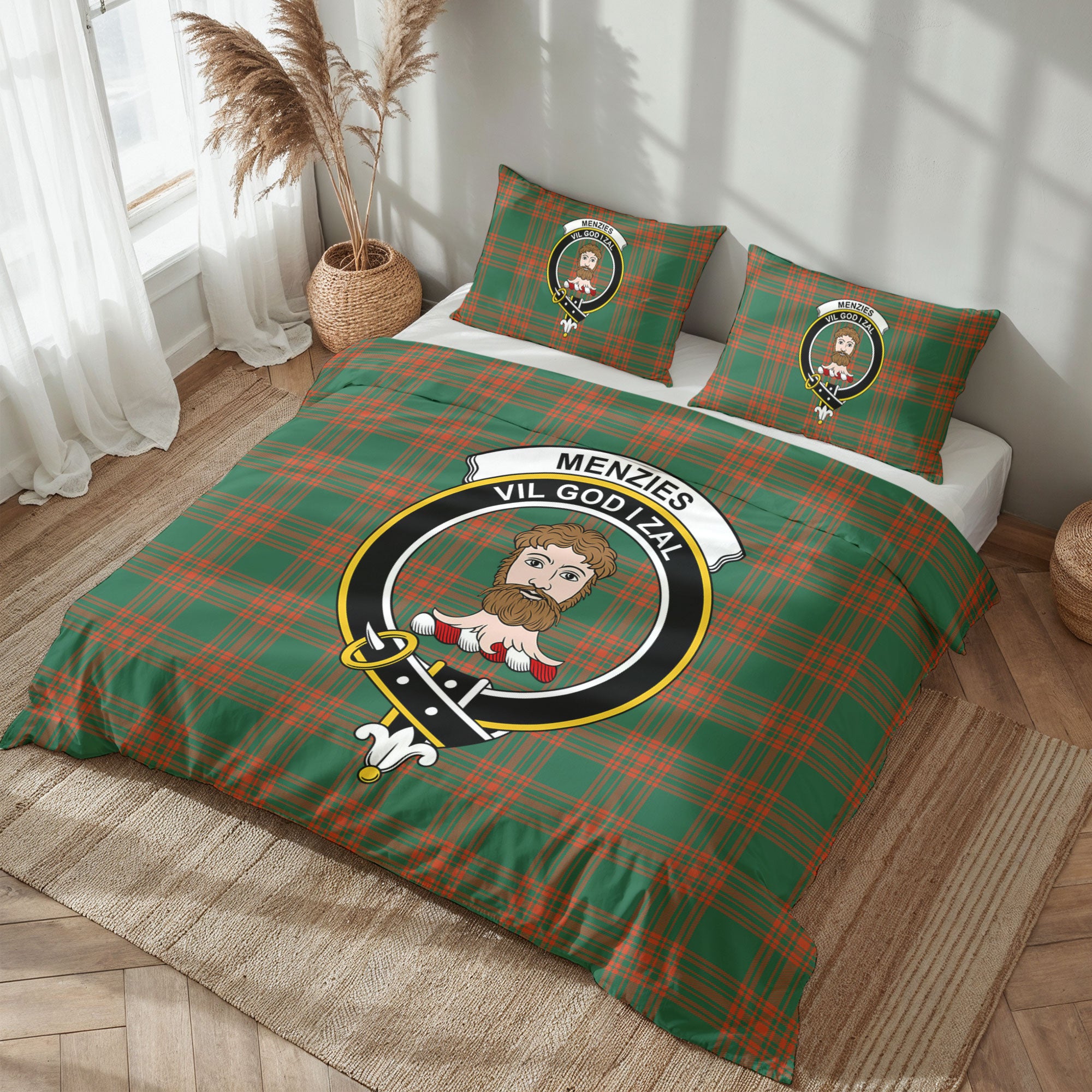 Menzies Green Ancient Tartan Crest Bedding Set