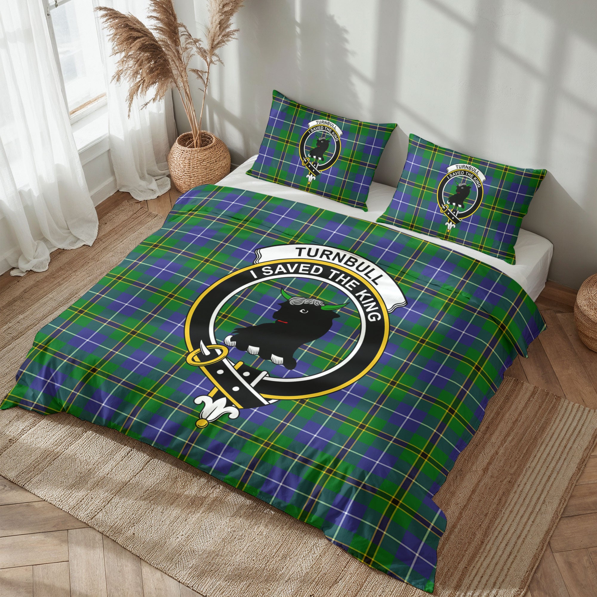 Turnbull Hunting Tartan Crest Bedding Set