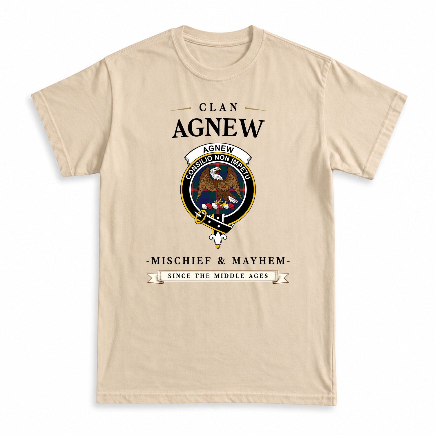Agnew Modern Tartan Crest Mischief and Mayhem T-shirt