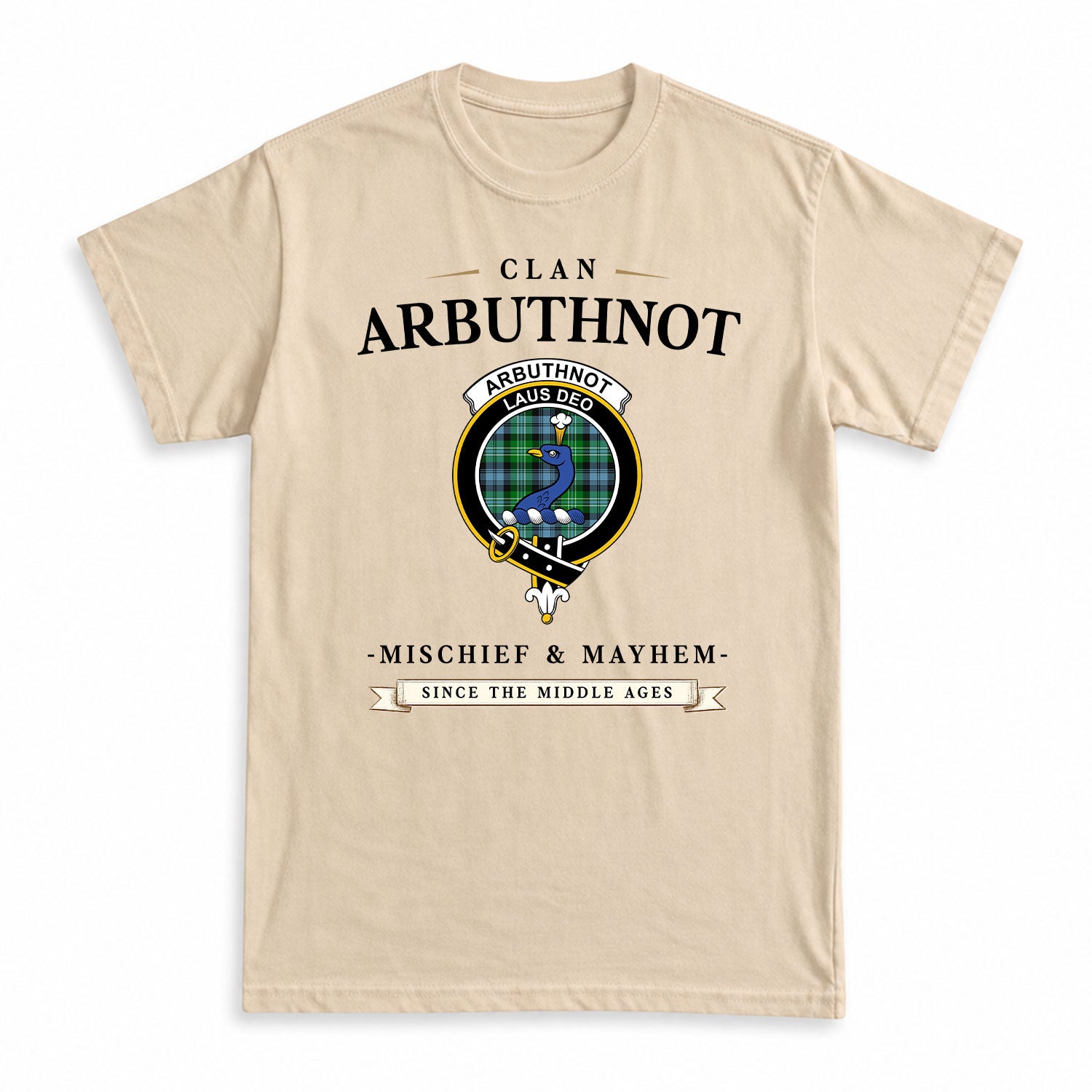 Arbuthnot Ancient Tartan Crest Mischief and Mayhem T-shirt