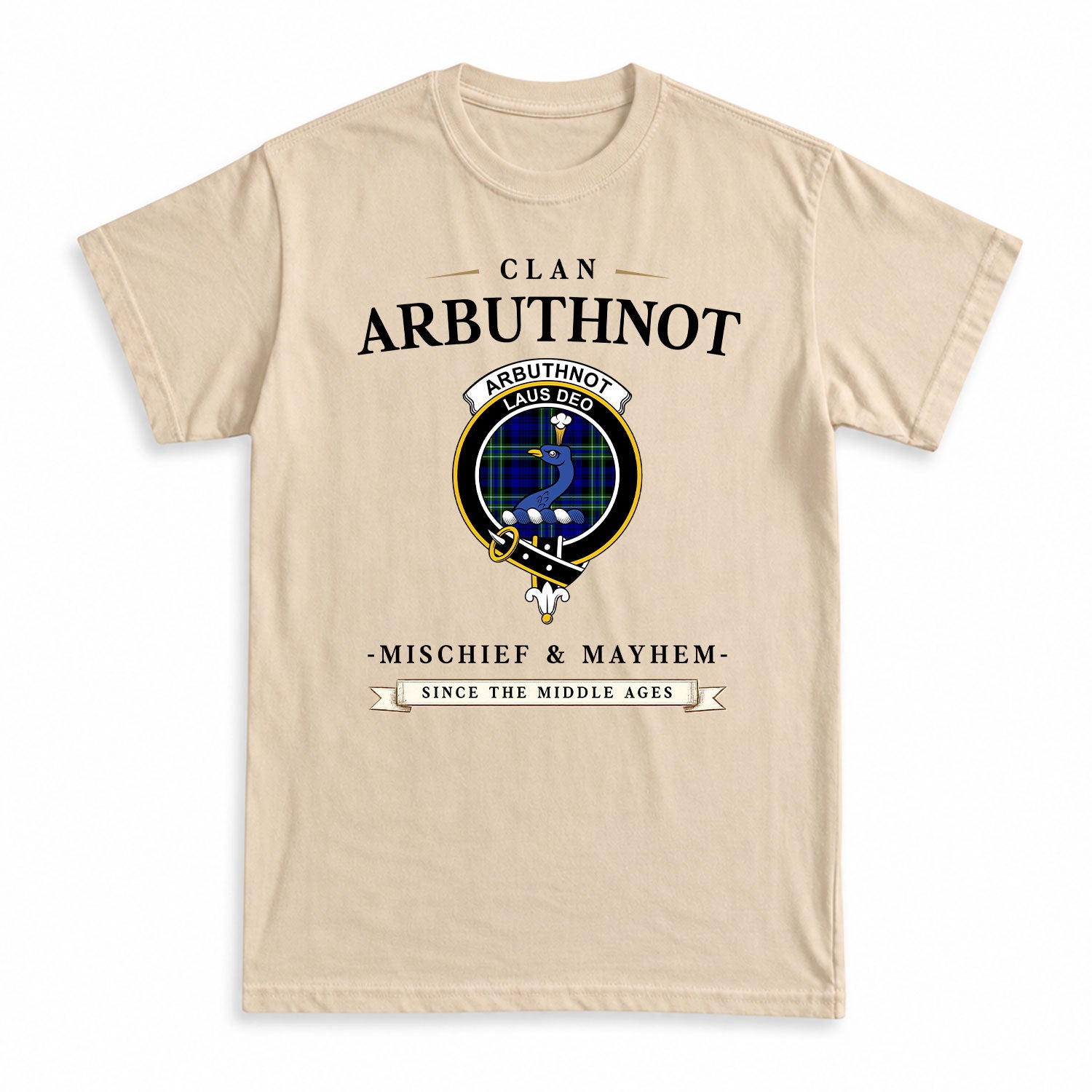 Arbuthnot Modern Tartan Crest Mischief and Mayhem T-shirt