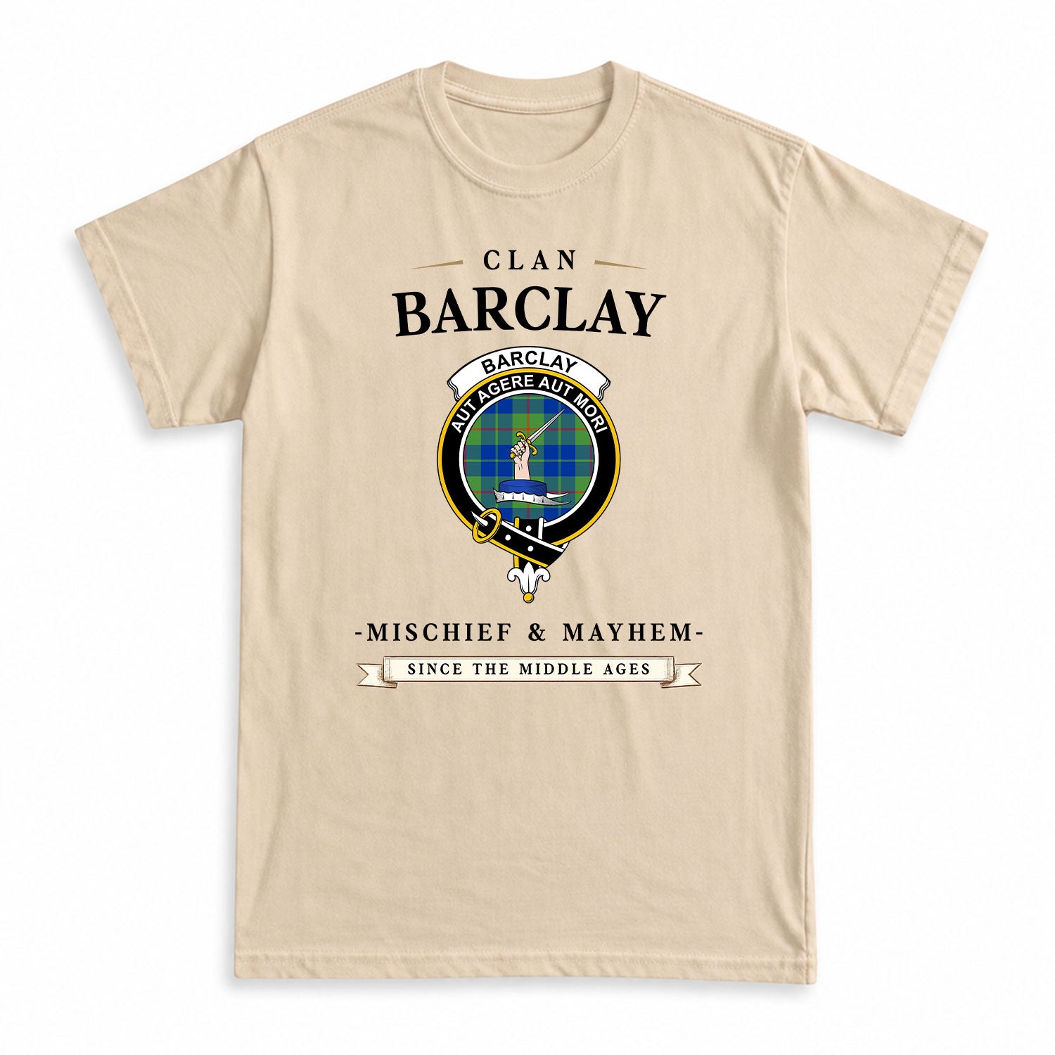 Barclay Hunting Ancient Tartan Crest Mischief and Mayhem T-shirt