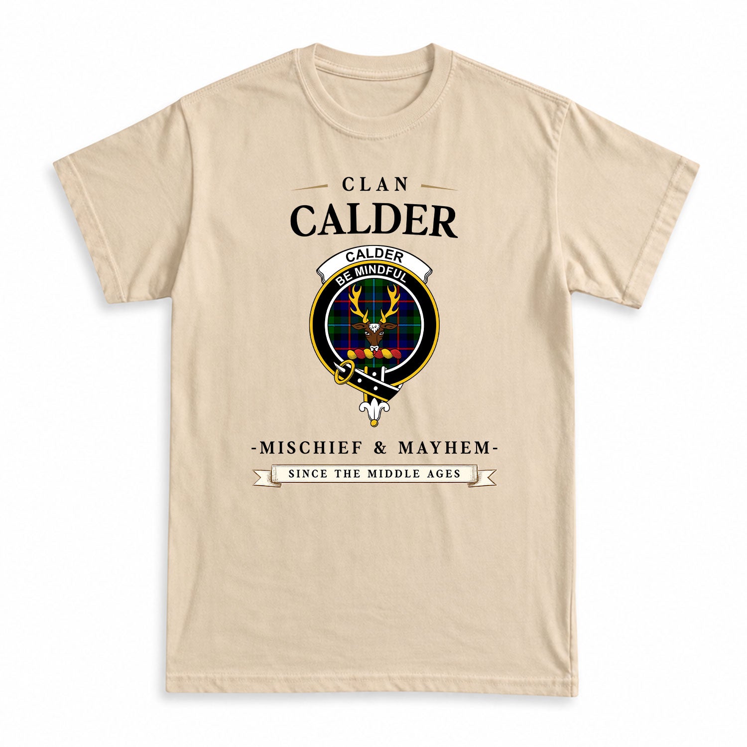 Calder Tartan Crest Mischief and Mayhem T-shirt