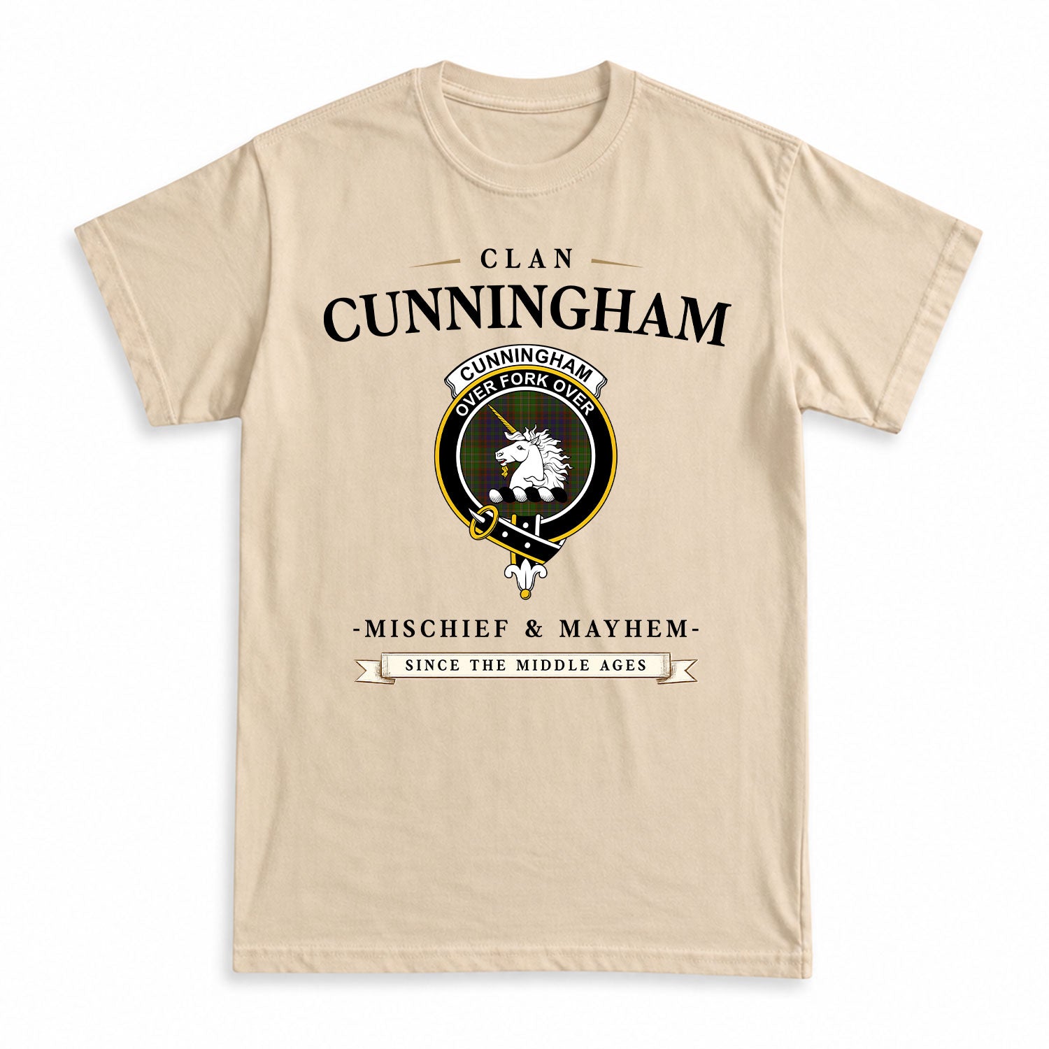 Cunningham Hunting Modern Tartan Crest Mischief and Mayhem T-shirt
