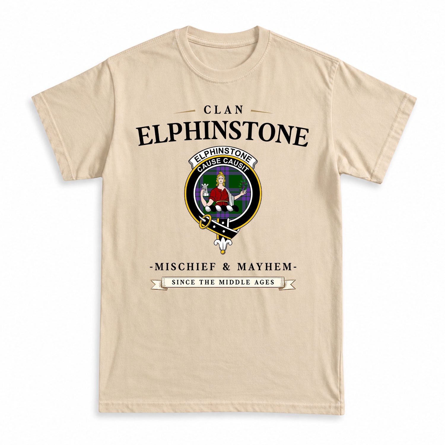 Elphinstone Tartan Crest Mischief and Mayhem T-shirt