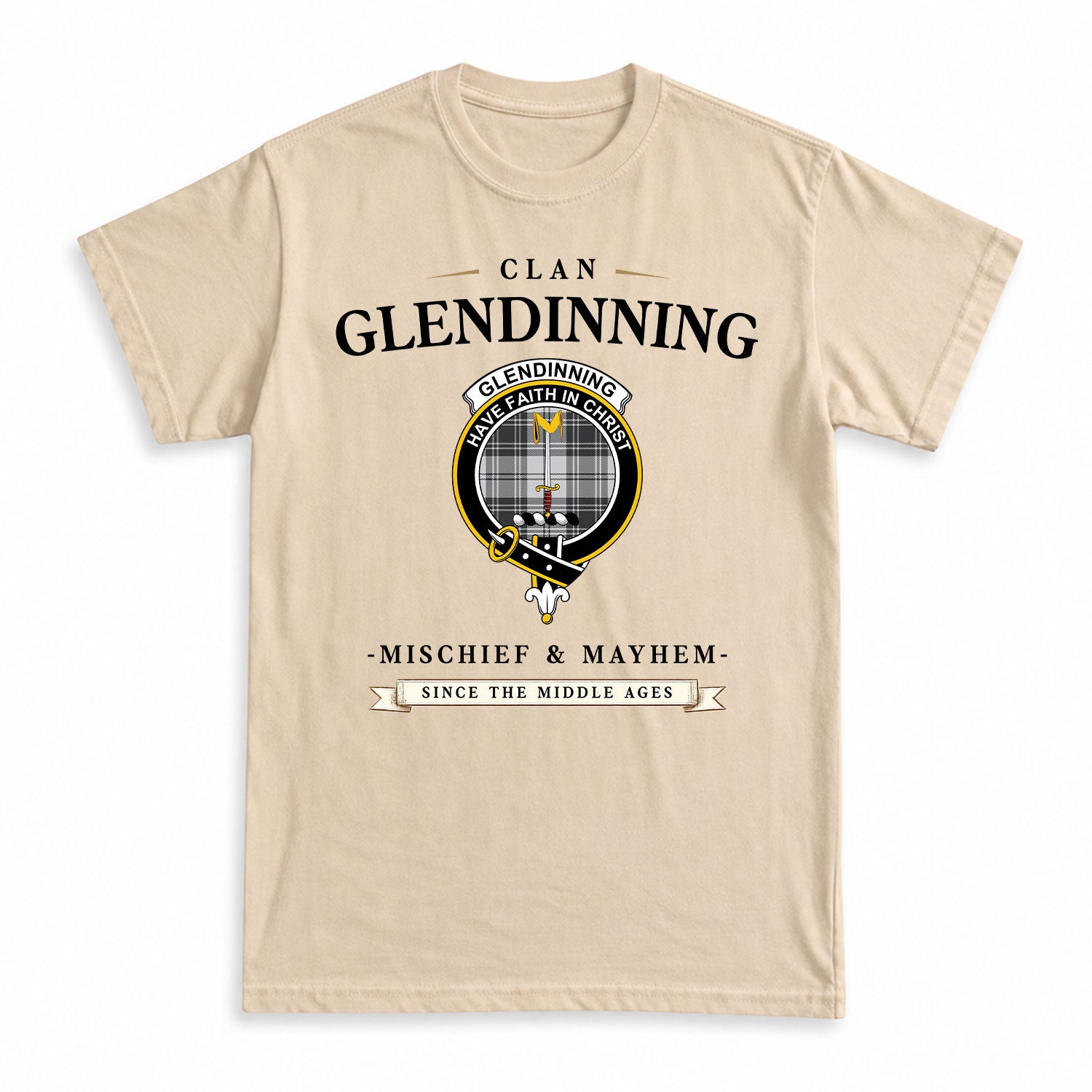 Glendinning Tartan Crest Mischief and Mayhem T-shirt