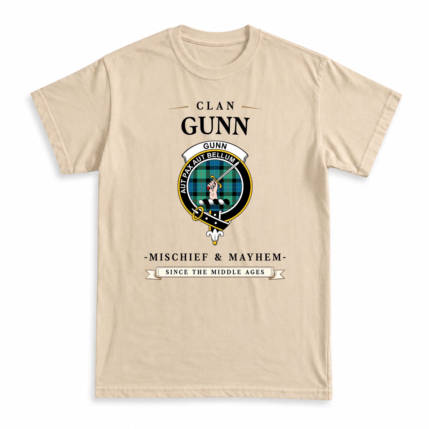 Gunn Ancient Tartan Crest Mischief and Mayhem T-shirt