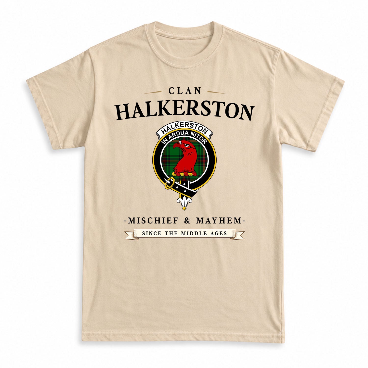 Halkerston Tartan Crest Mischief and Mayhem T-shirt