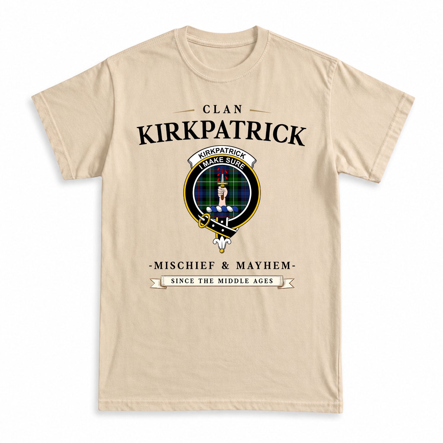 Kirkpatrick Tartan Crest Mischief and Mayhem T-shirt