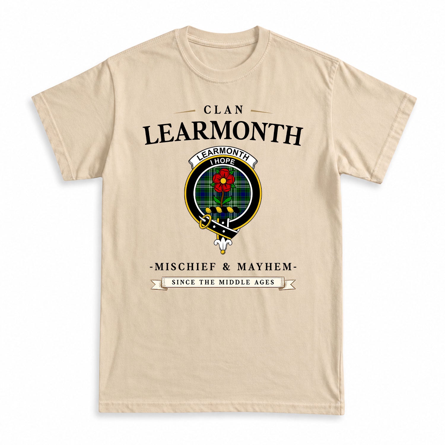 Learmonth Tartan Crest Mischief and Mayhem T-shirt