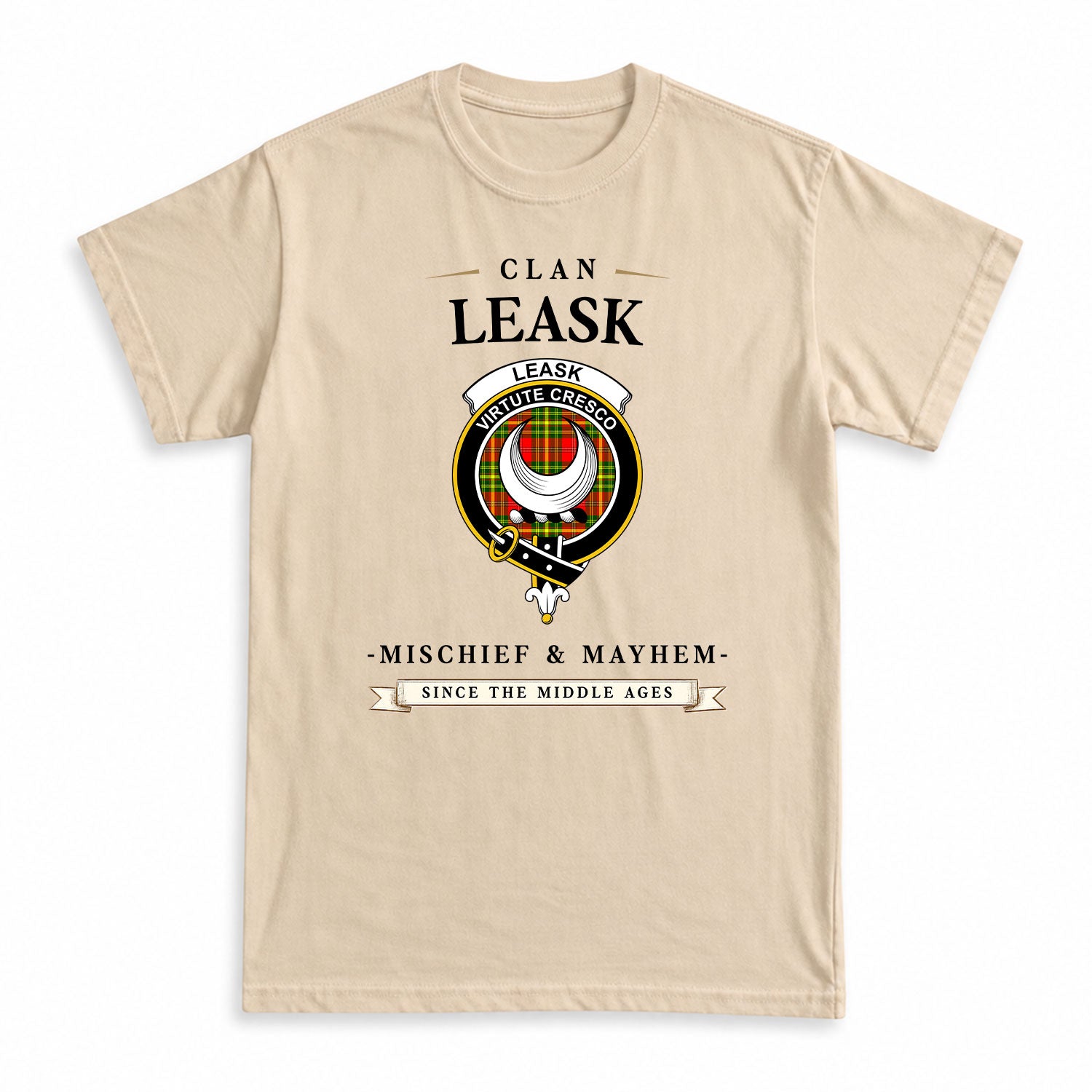 Leask Tartan Crest Mischief and Mayhem T-shirt