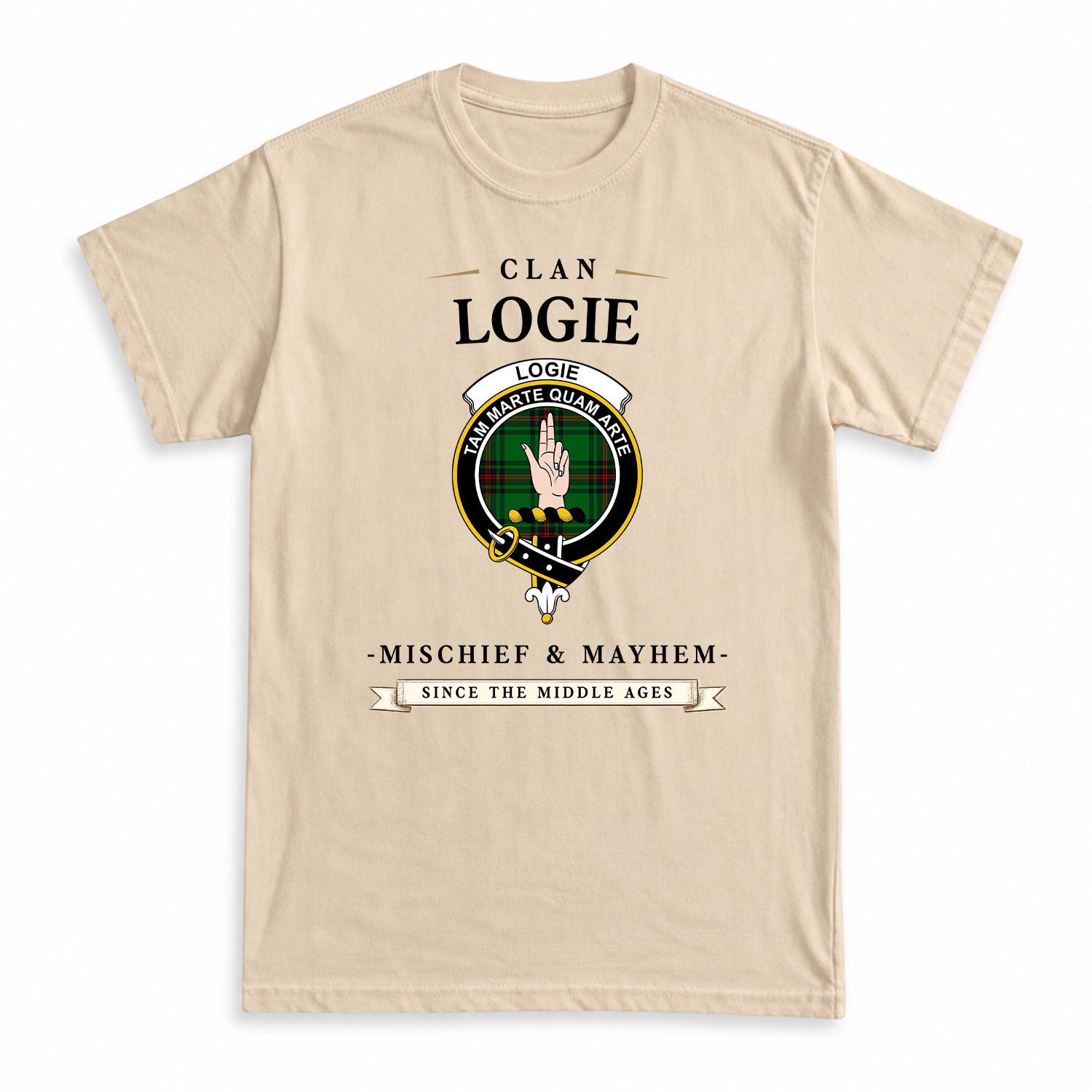Logie Tartan Crest Mischief and Mayhem T-shirt