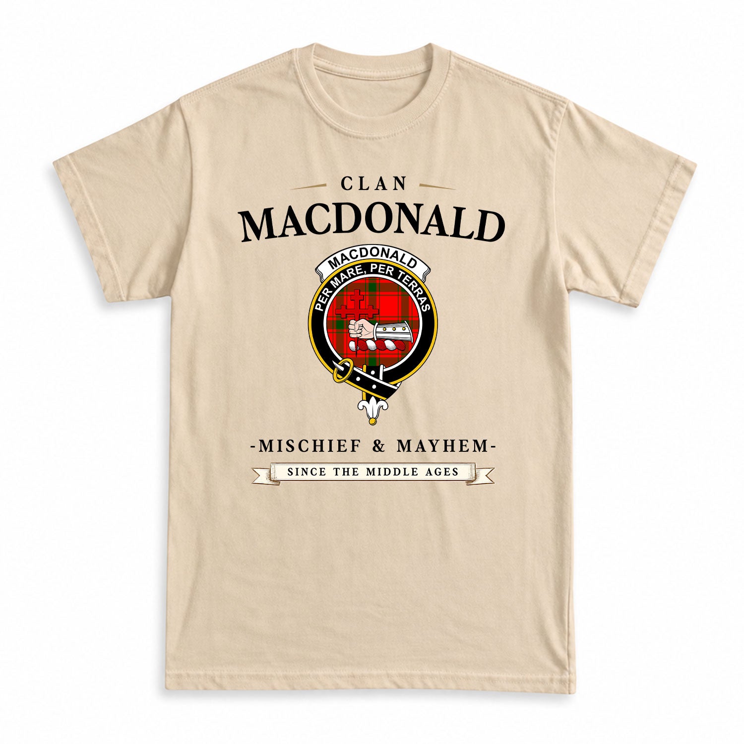 MacDonald of Sleat Tartan Crest Mischief and Mayhem T-shirt