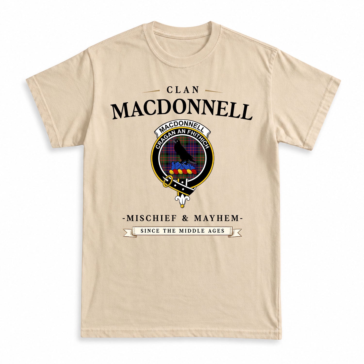 MacDonnell of Glengarry Modern Tartan Crest Mischief and Mayhem T-shirt