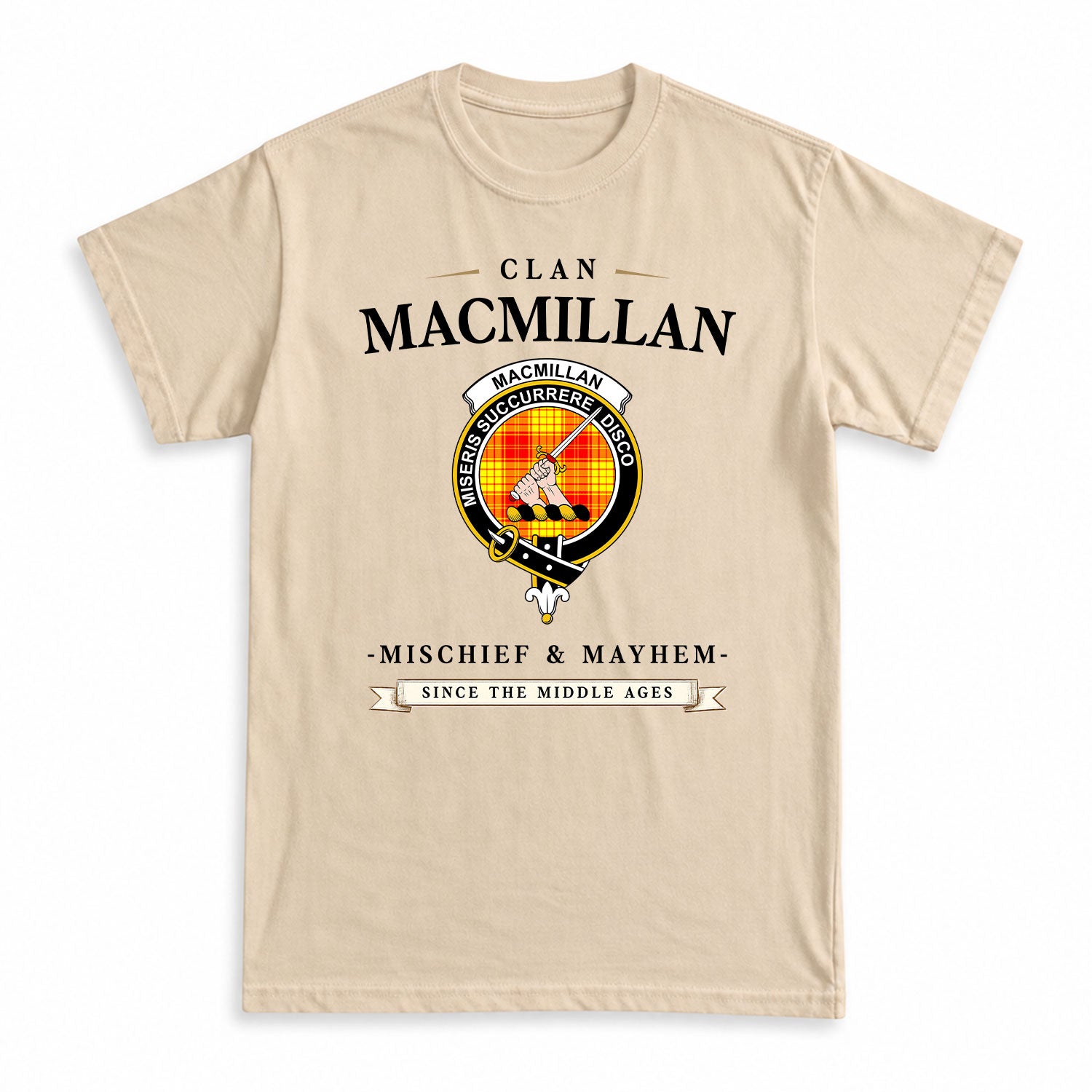 MacMillan Clan Tartan Crest Mischief and Mayhem T-shirt
