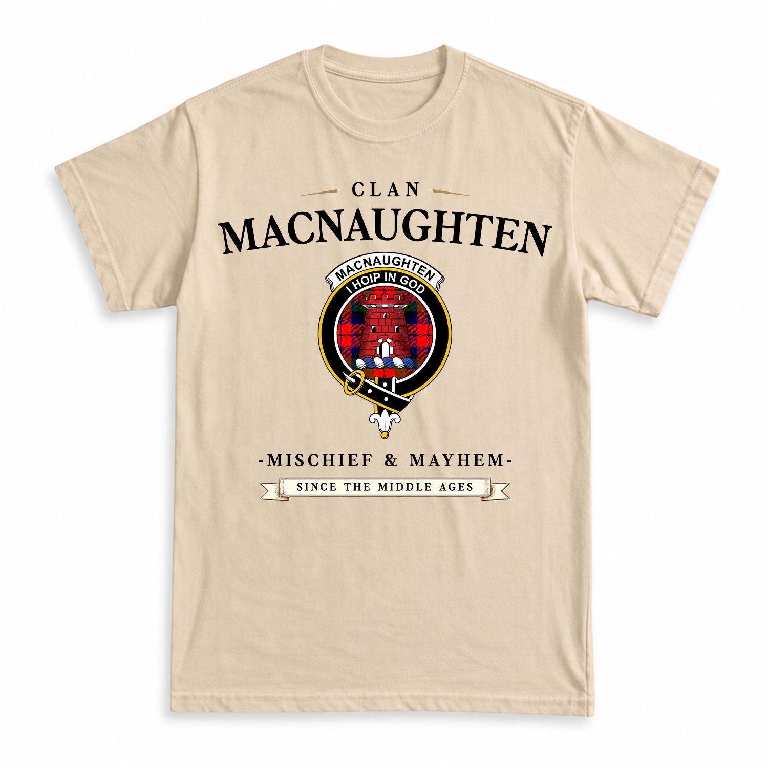 MacNaughten Tartan Crest Mischief and Mayhem T-shirt