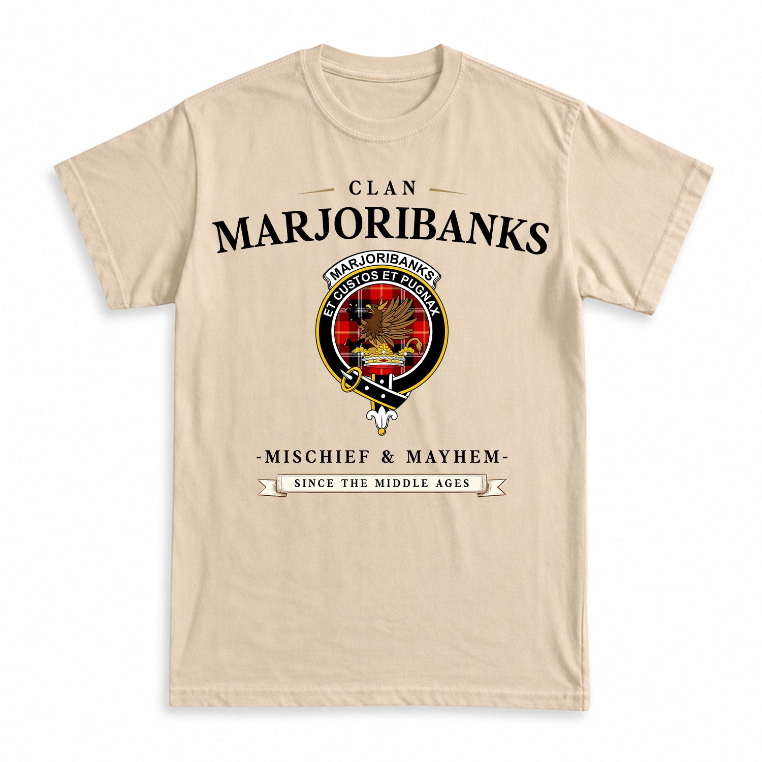 Marjoribanks Tartan Crest Mischief and Mayhem T-shirt