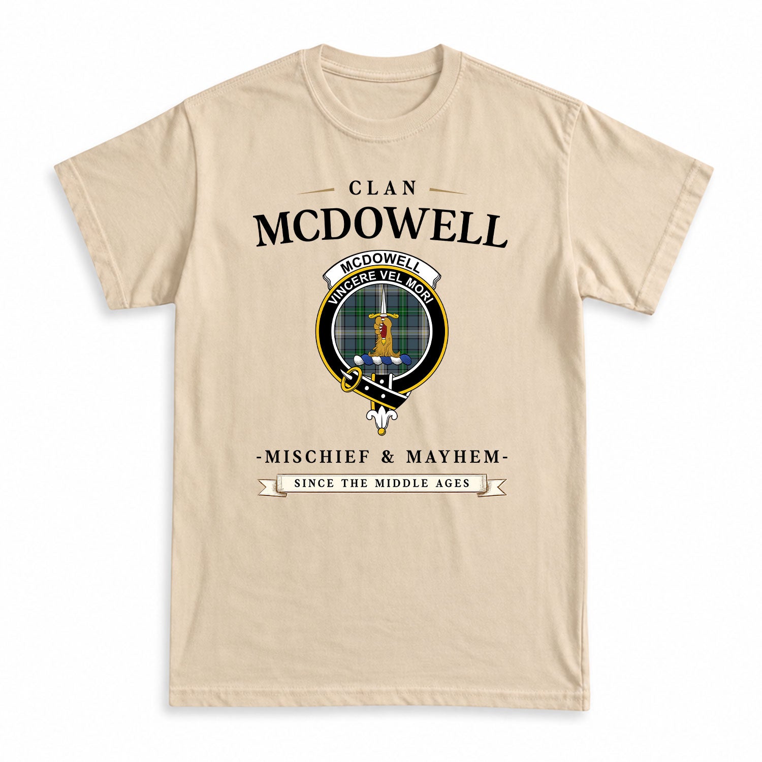 McDowell (MacDowell) Tartan Crest Mischief and Mayhem T-shirt