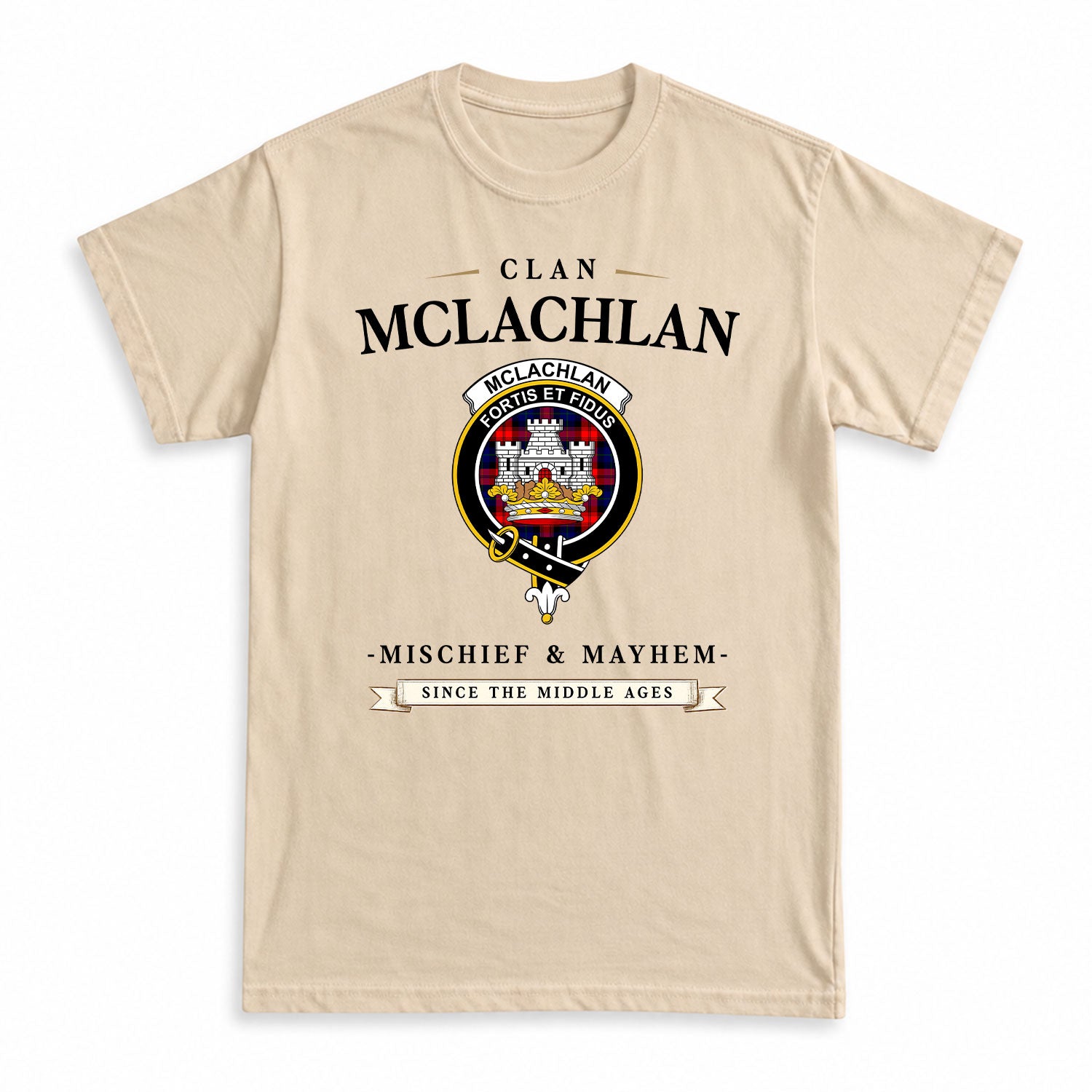 McLachlan Modern Tartan Crest Mischief and Mayhem T-shirt
