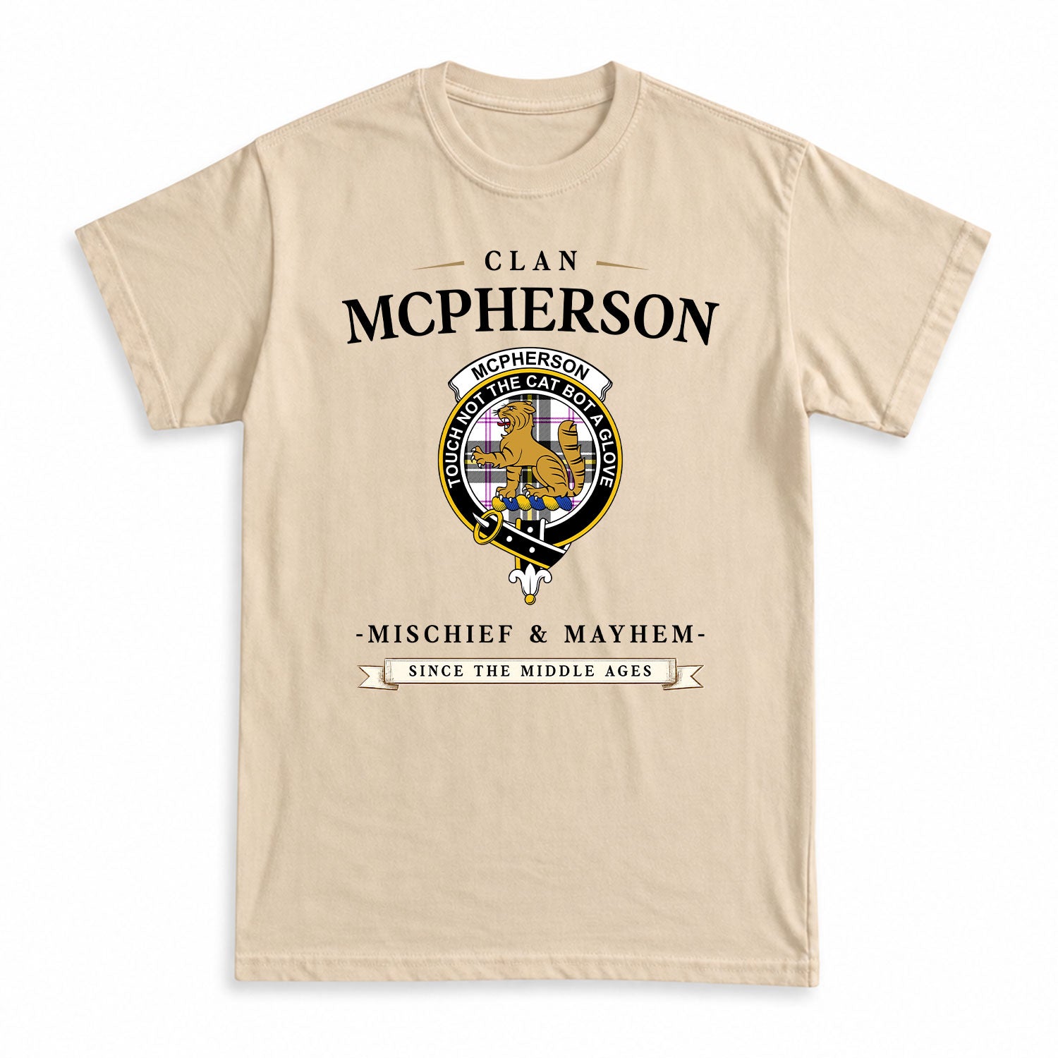 McPherson Dress Modern Tartan Crest Mischief and Mayhem T-shirt