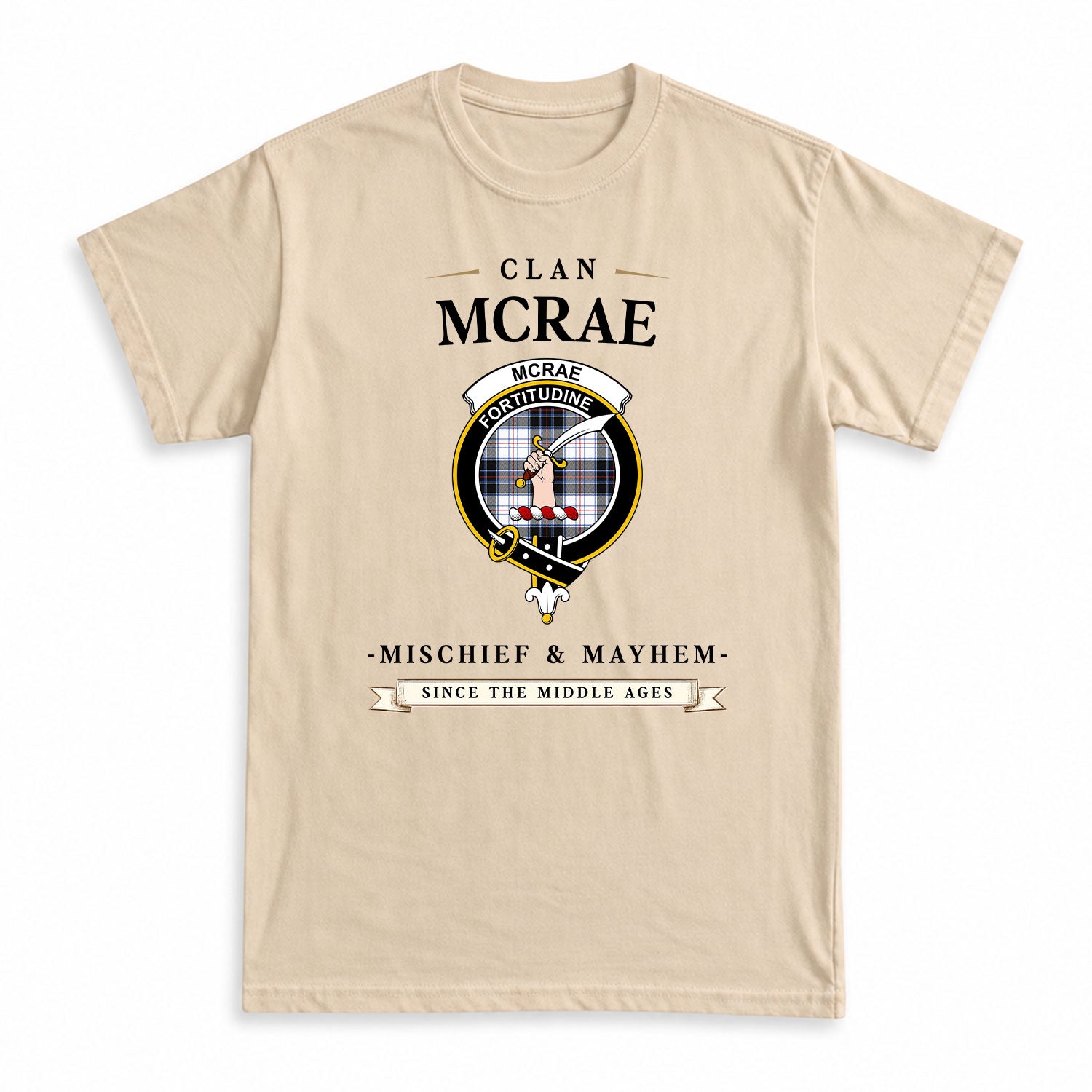 McRae Dress Modern Tartan Crest Mischief and Mayhem T-shirt