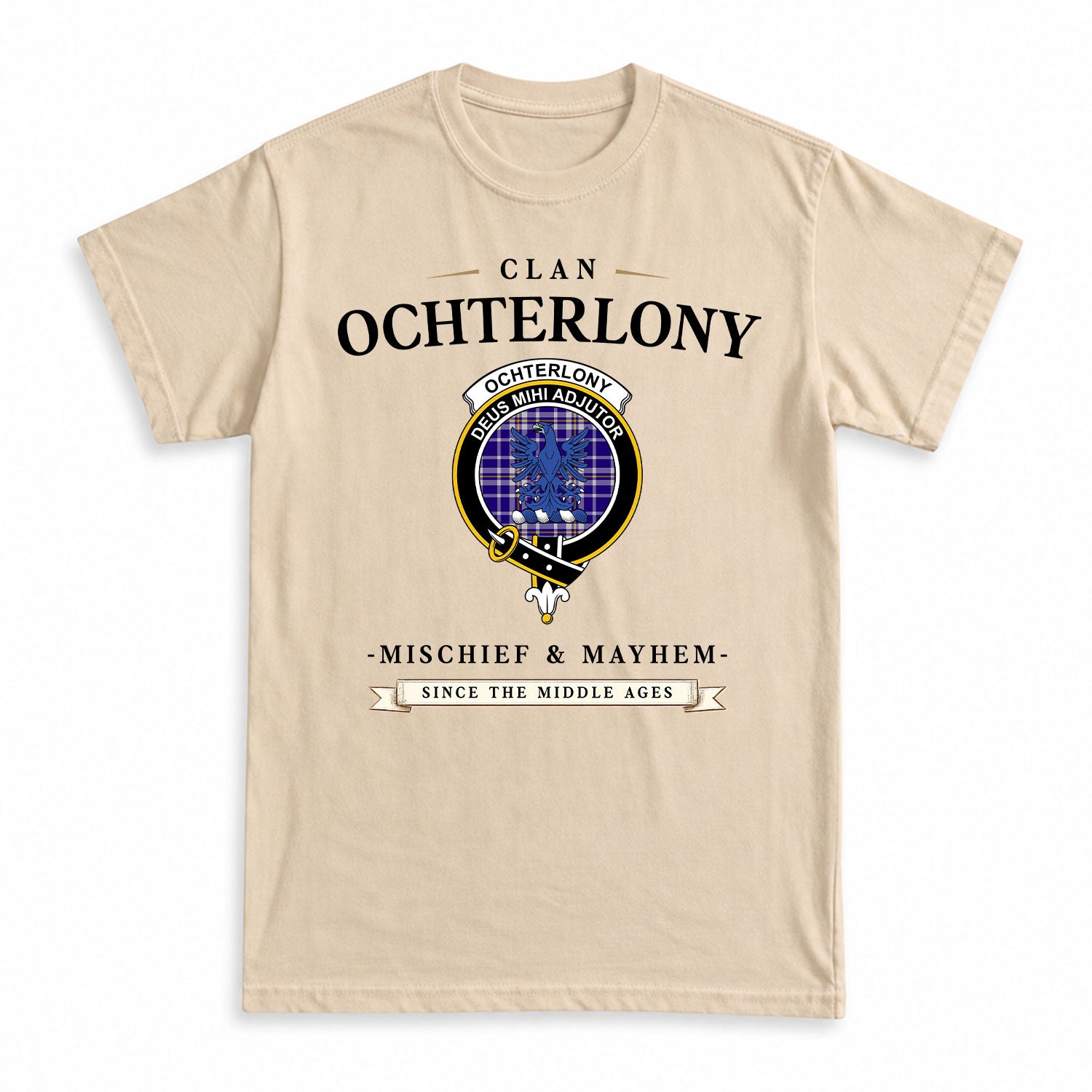 Ochterlony Tartan Crest Mischief and Mayhem T-shirt